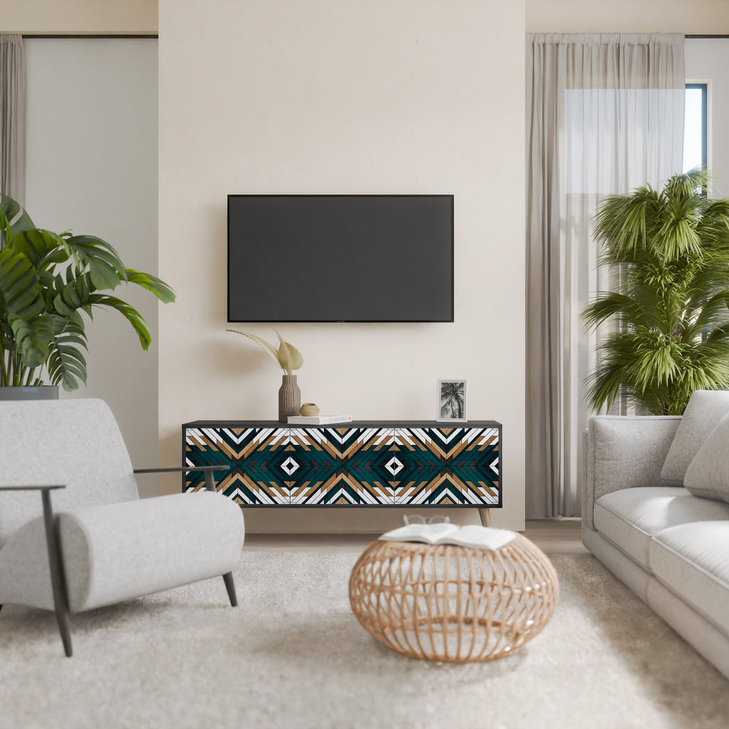 Mueble de TV de 3 puertas ARTISTIC GEOMETRY en acabado negro