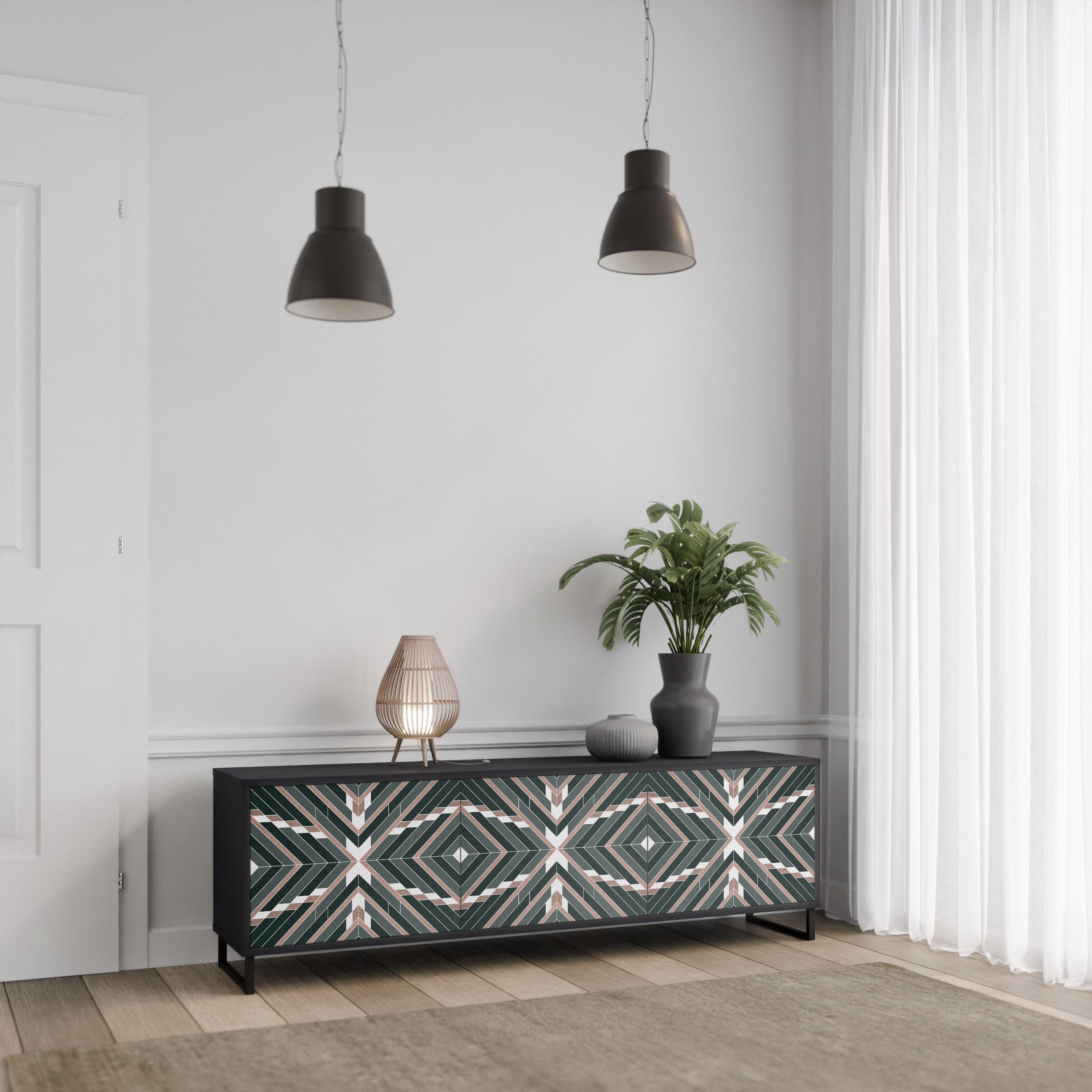 Mueble de TV de 3 puertas DIMENSION DELIGHTS con acabado negro