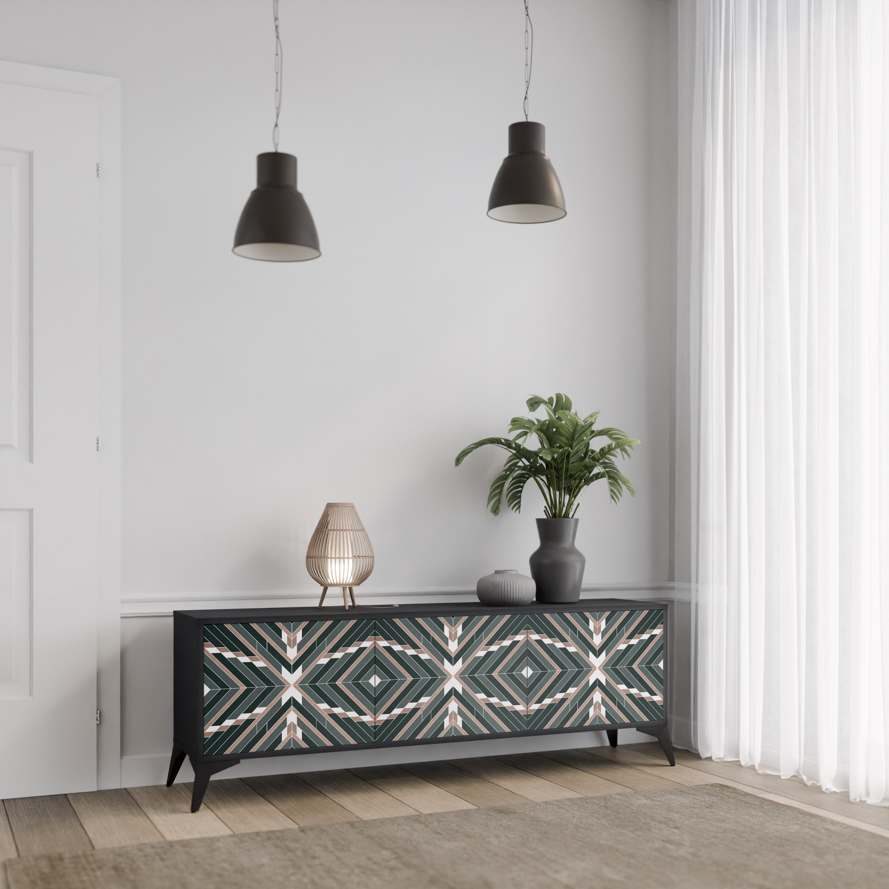Mueble de TV de 3 puertas DIMENSION DELIGHTS con acabado negro