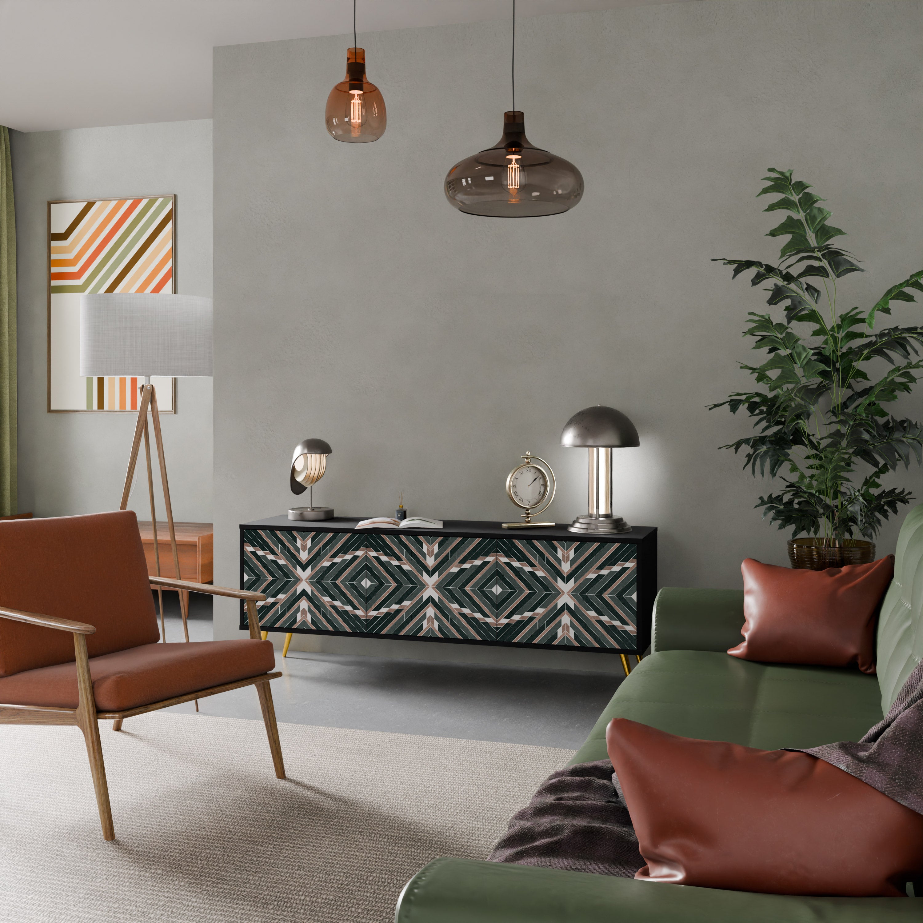 Mueble de TV de 3 puertas DIMENSION DELIGHTS con acabado negro