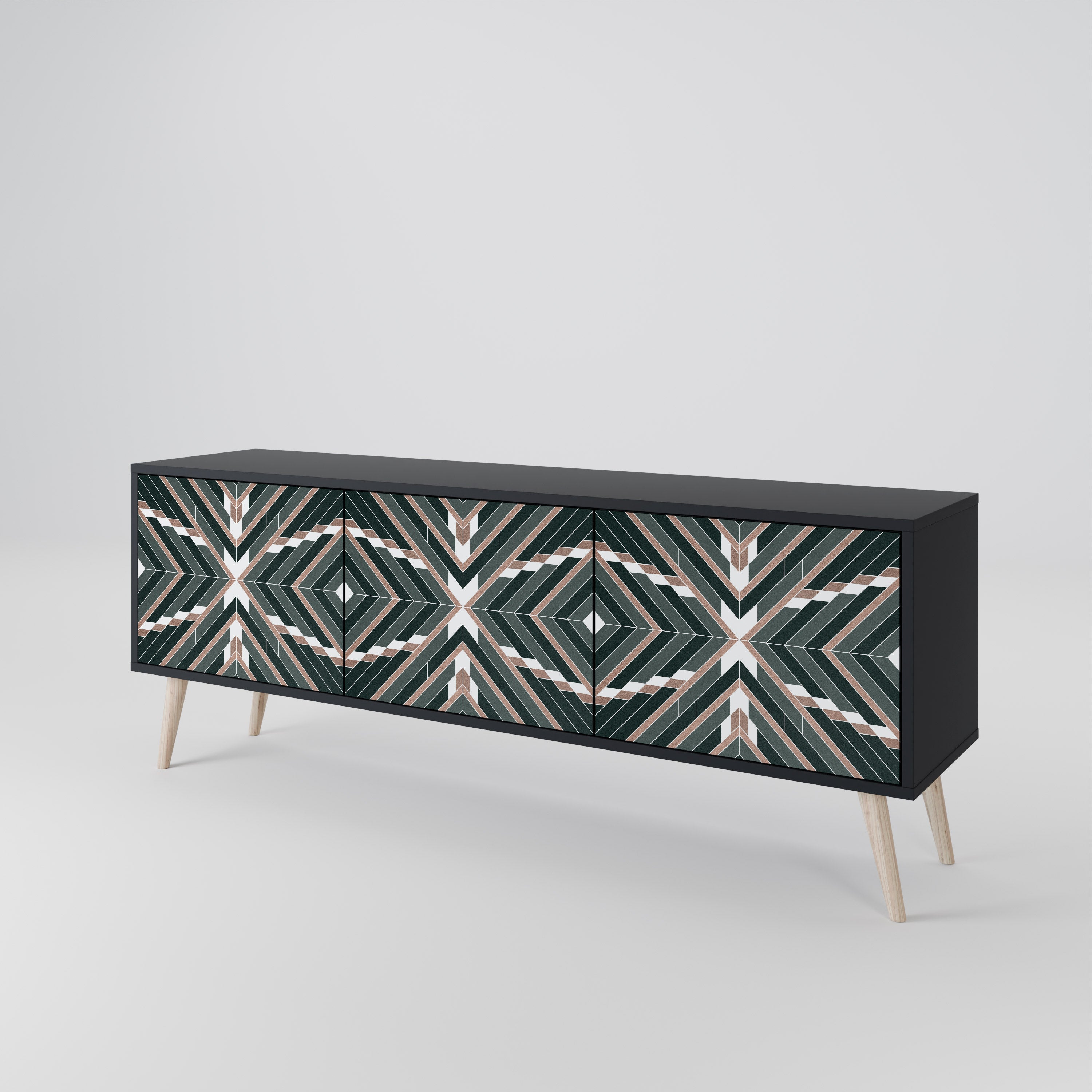 Mueble de TV de 3 puertas DIMENSION DELIGHTS con acabado negro