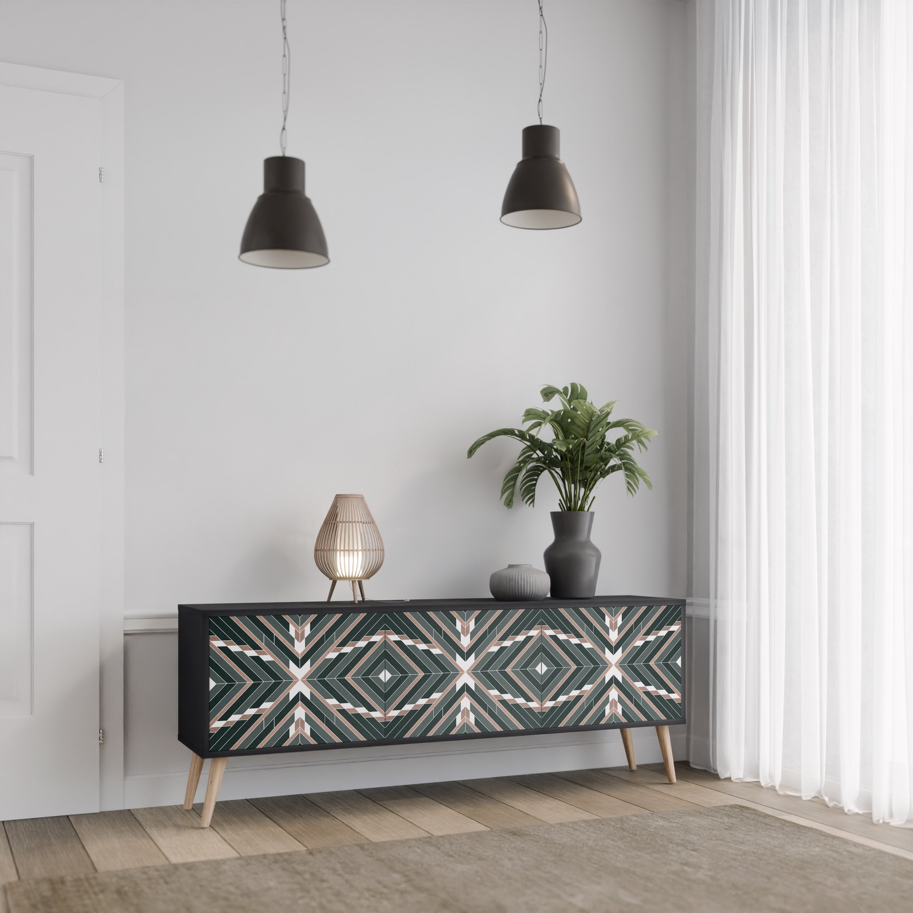 Mueble de TV de 3 puertas DIMENSION DELIGHTS con acabado negro