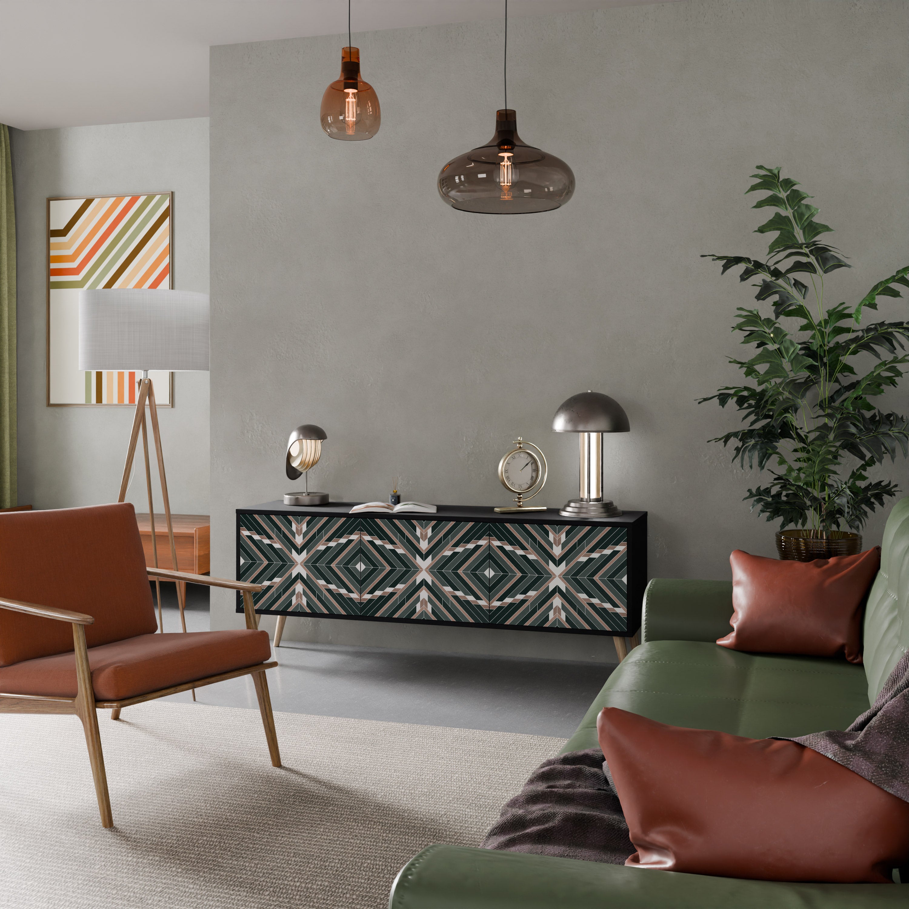 Mueble de TV de 3 puertas DIMENSION DELIGHTS con acabado negro