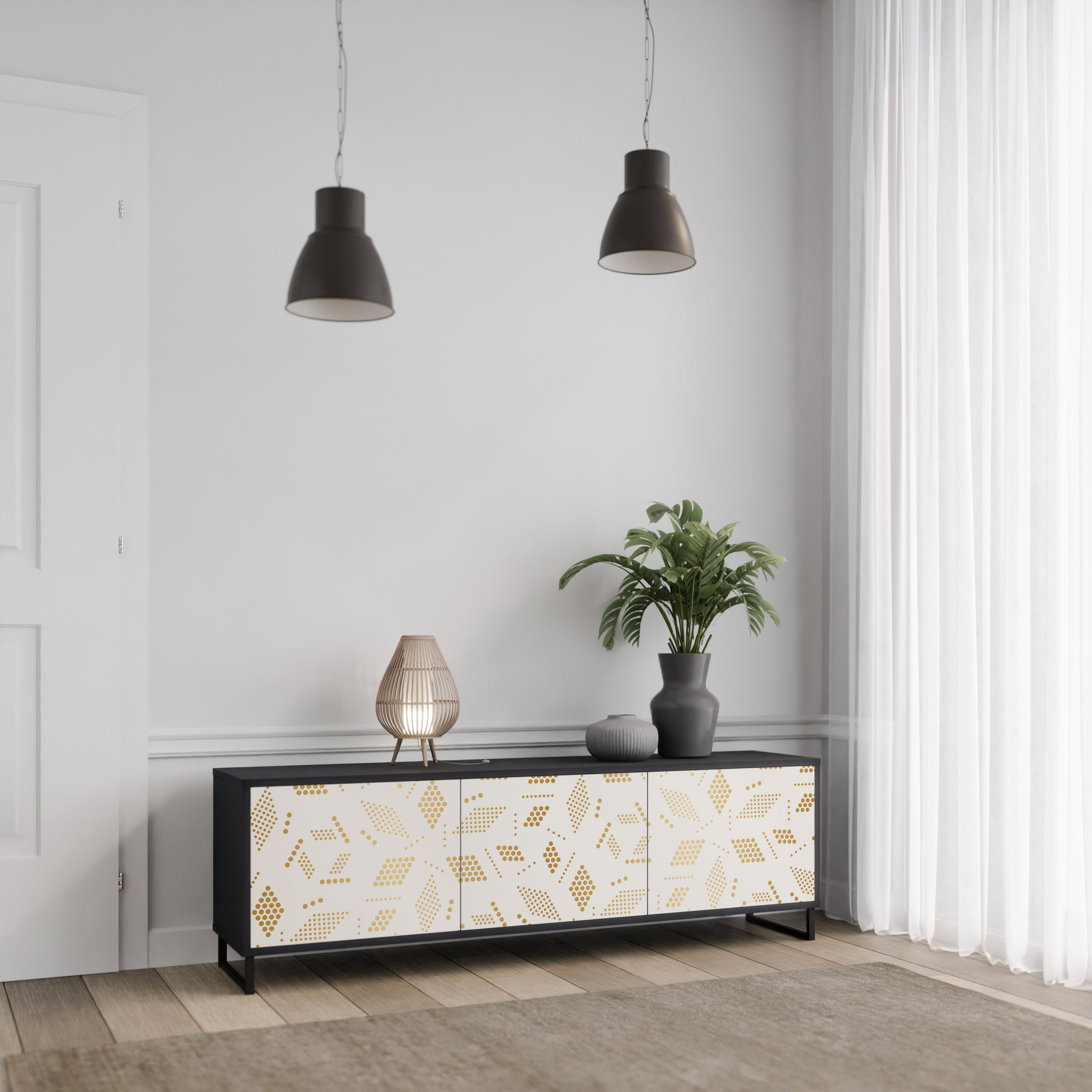 Mueble para TV de 3 puertas SPOTTED DAZE con acabado negro