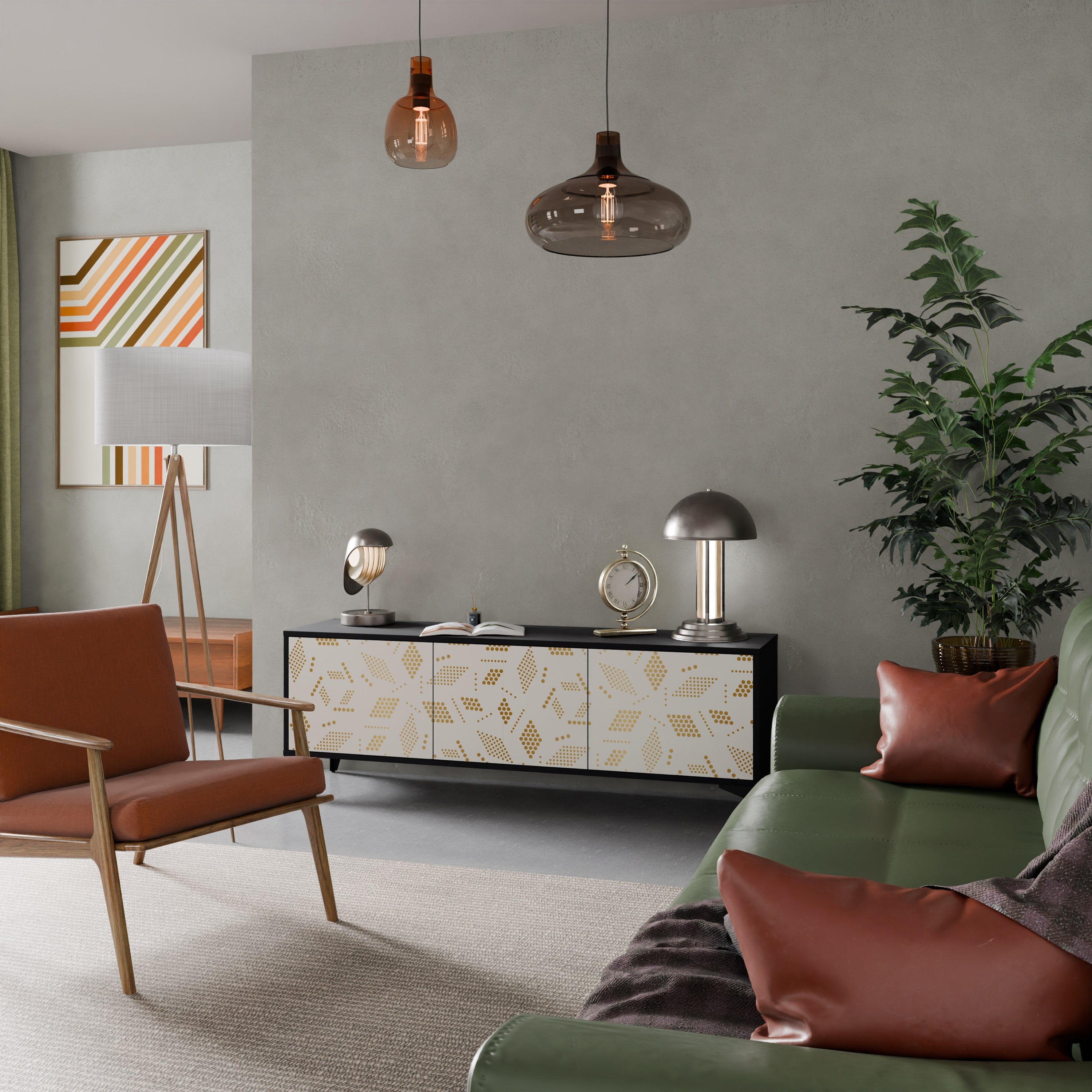 Mueble para TV de 3 puertas SPOTTED DAZE con acabado negro