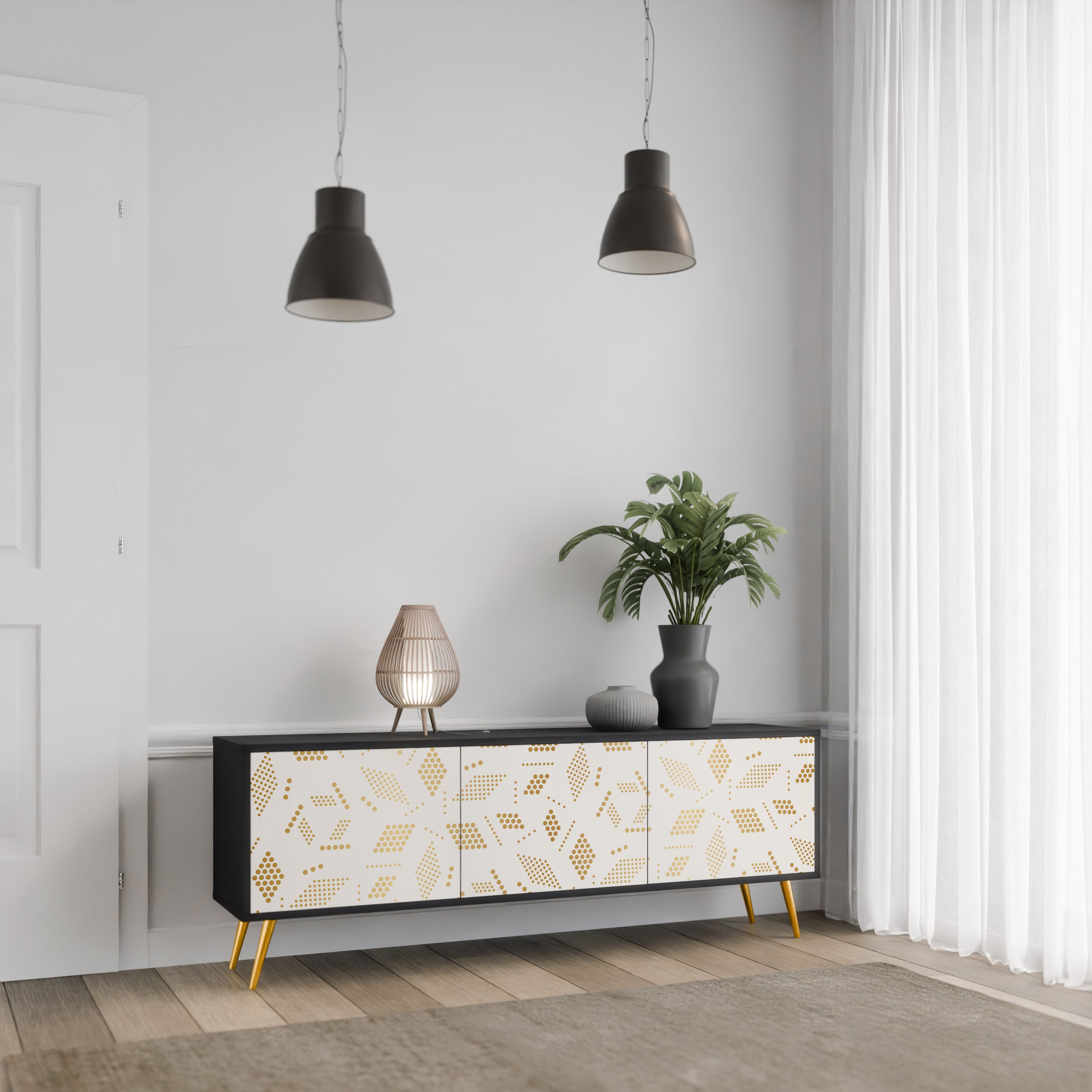 Mueble para TV de 3 puertas SPOTTED DAZE con acabado negro