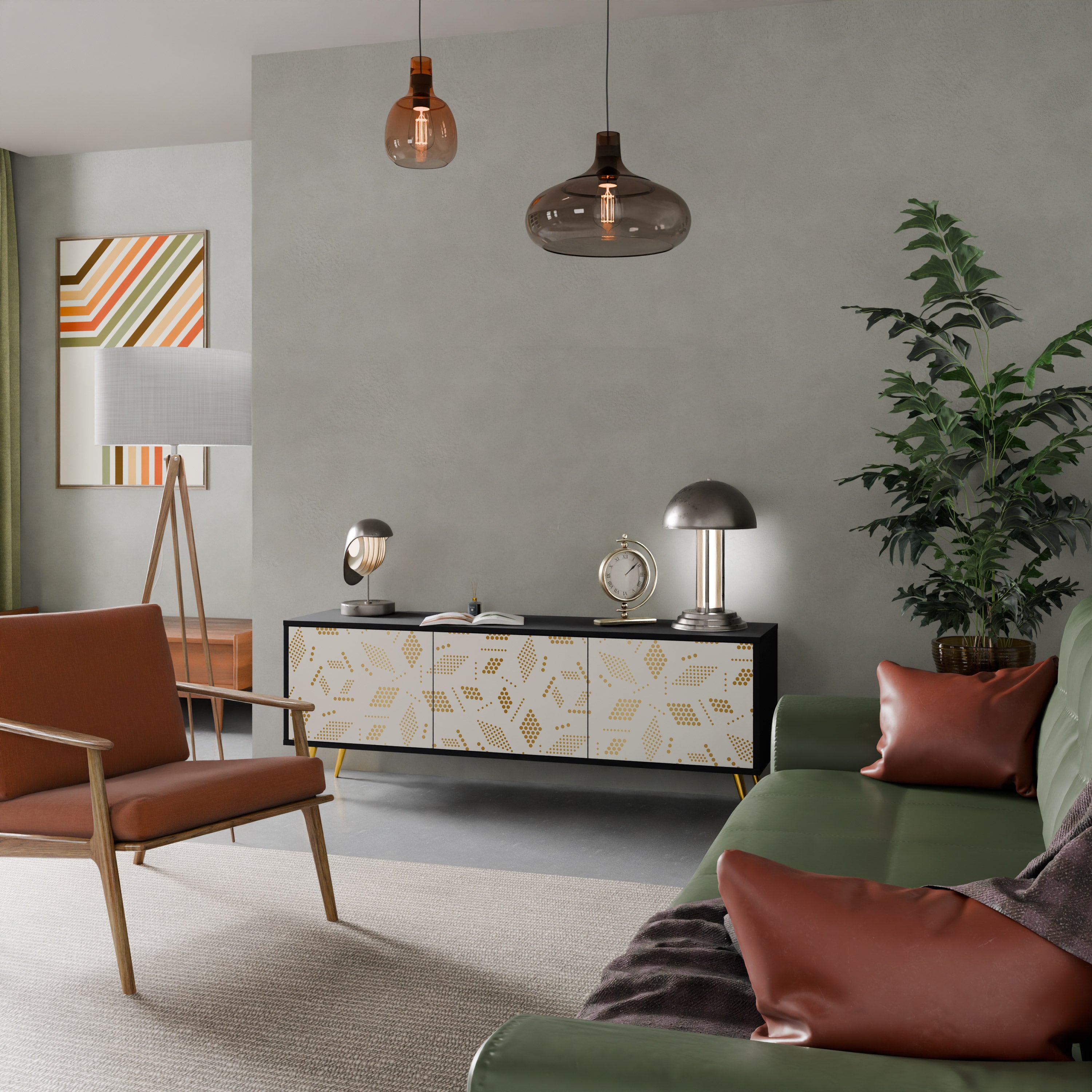 Mueble para TV de 3 puertas SPOTTED DAZE con acabado negro