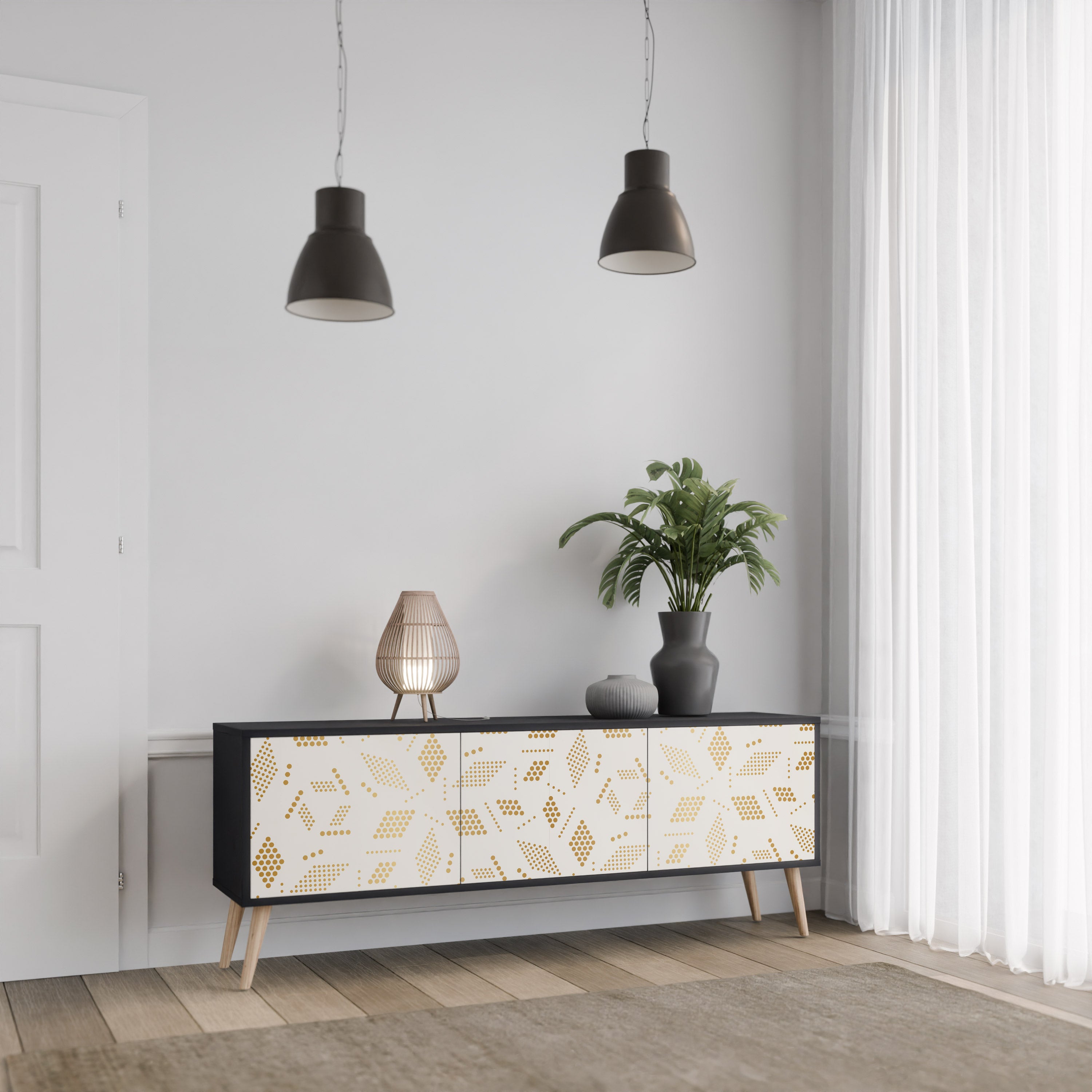 Mueble para TV de 3 puertas SPOTTED DAZE con acabado negro