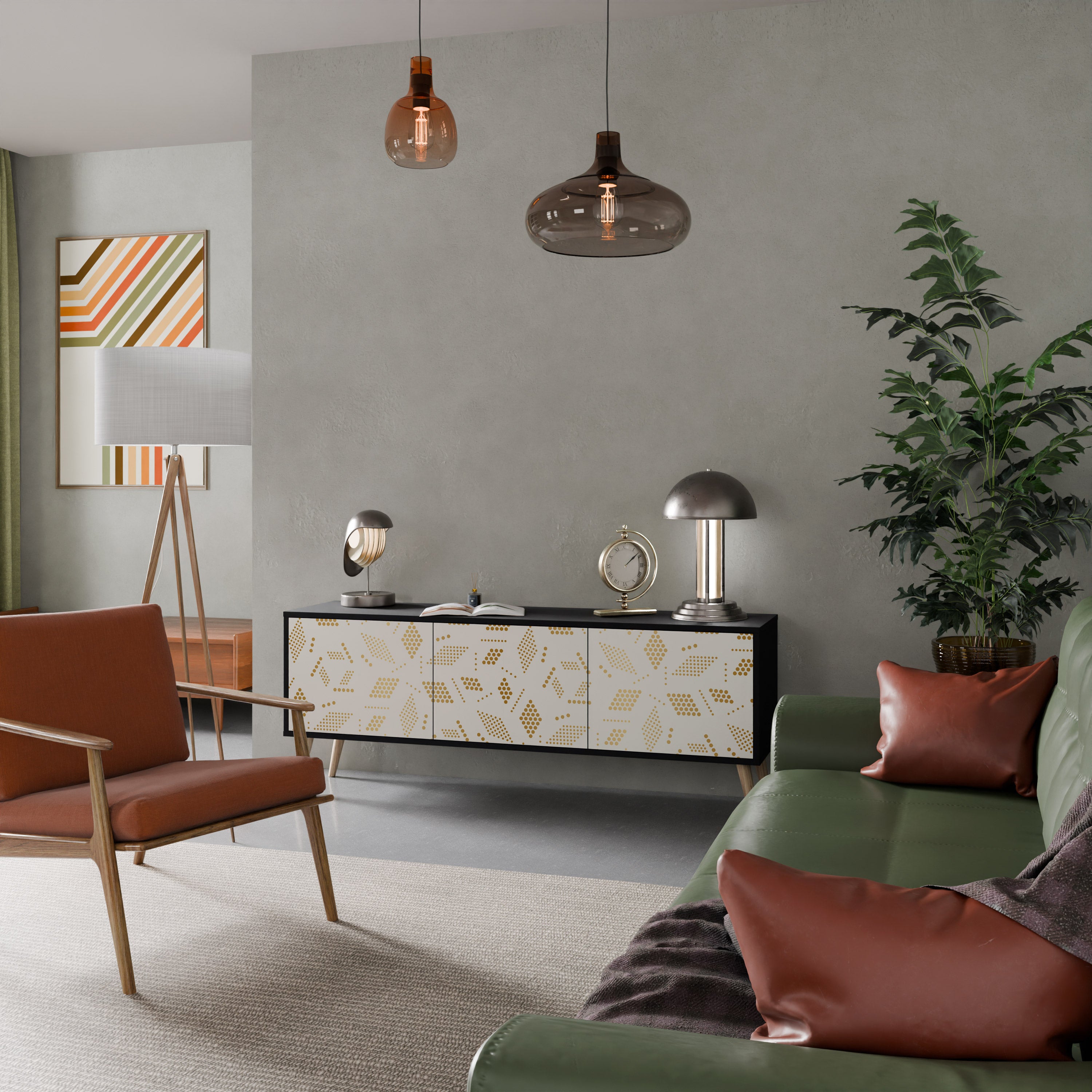Mueble para TV de 3 puertas SPOTTED DAZE con acabado negro