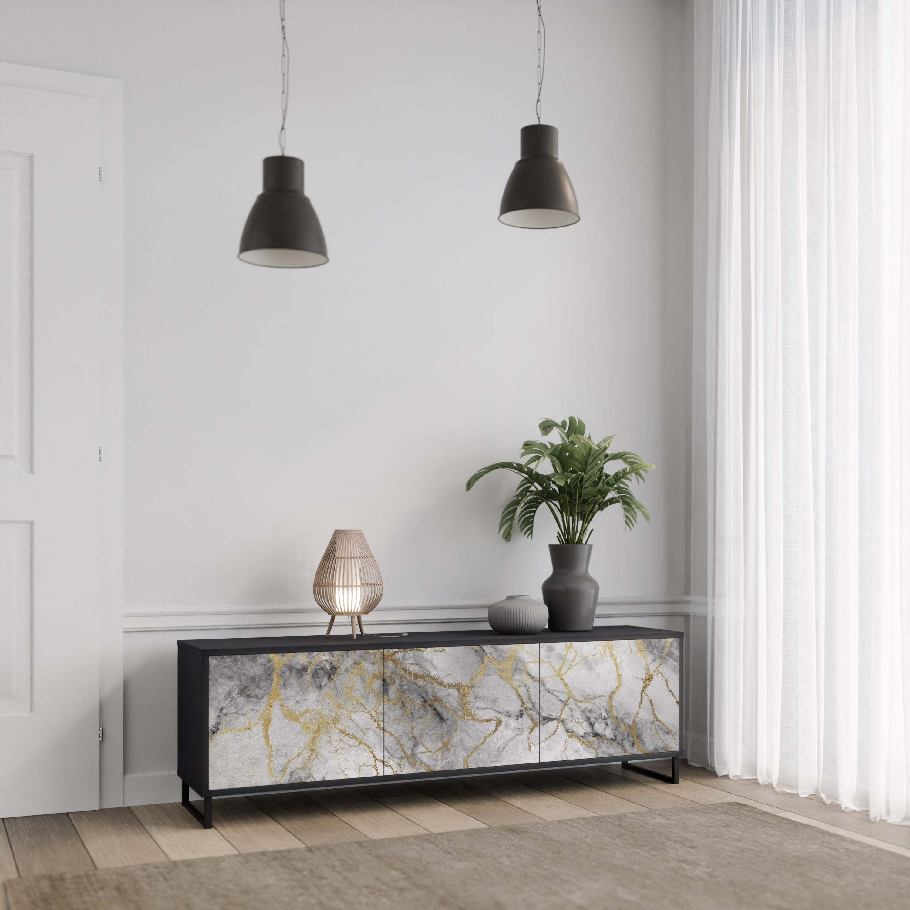 Mueble de TV TIMELESS GLIDE de 3 puertas con acabado negro