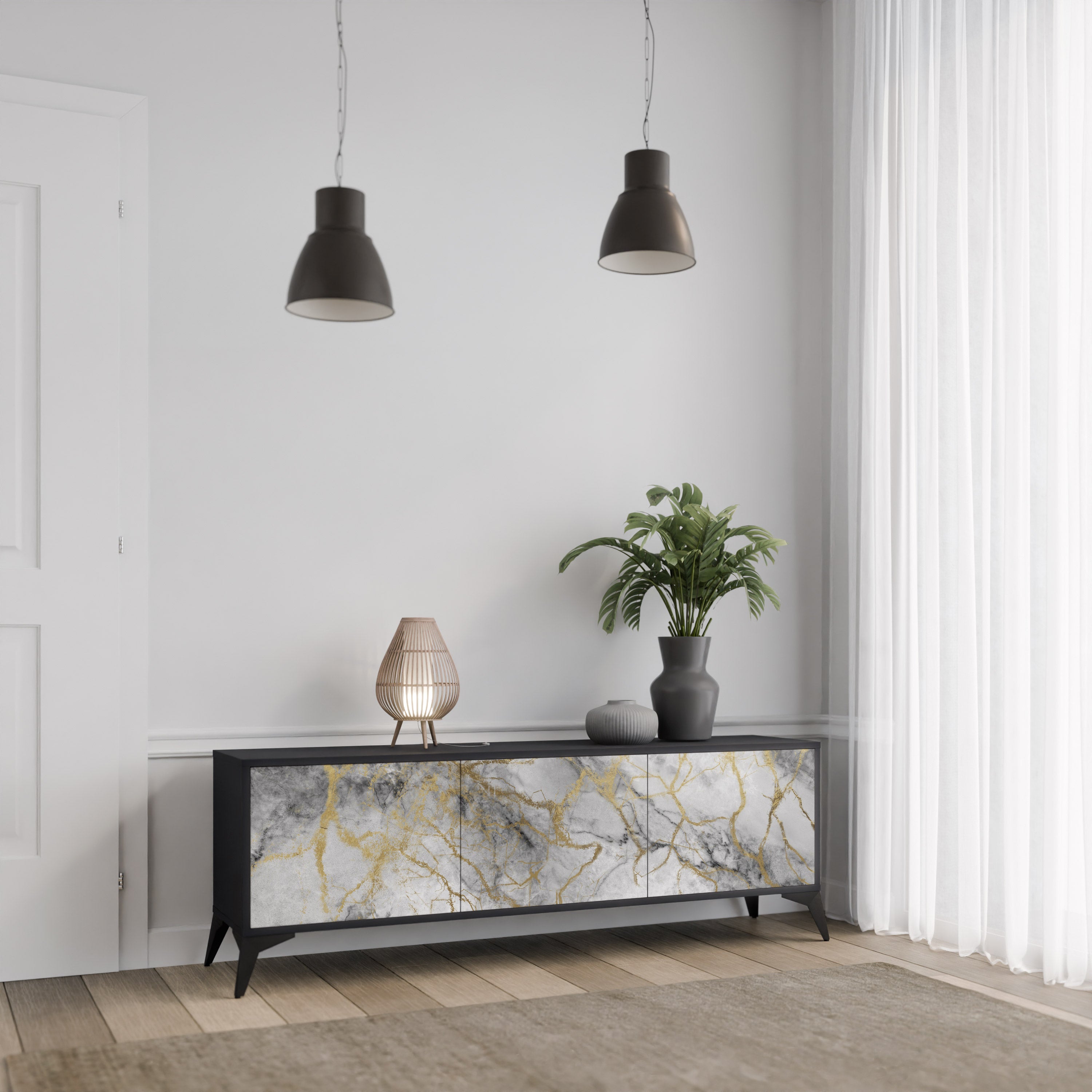 Mueble de TV TIMELESS GLIDE de 3 puertas con acabado negro
