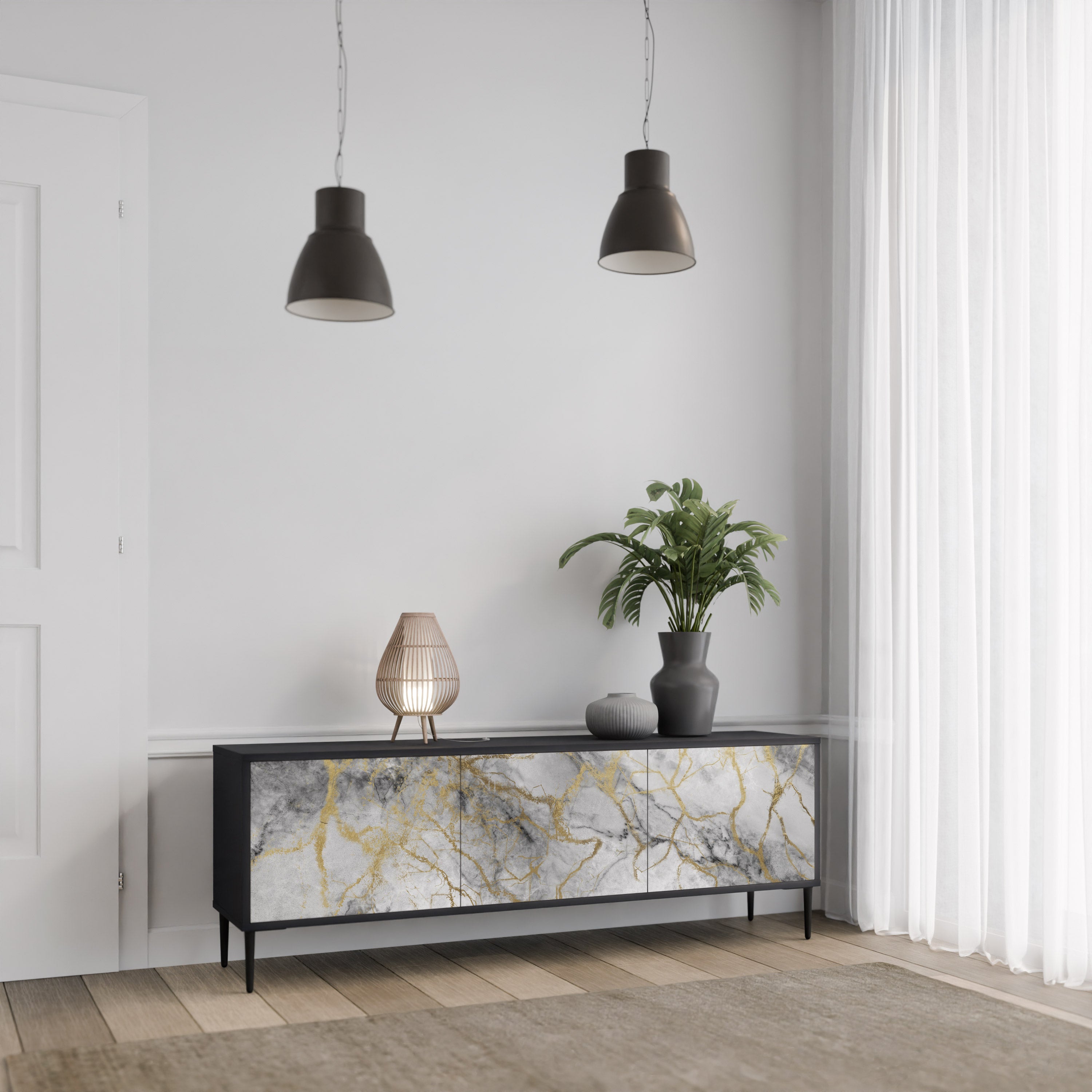 Mueble de TV TIMELESS GLIDE de 3 puertas con acabado negro