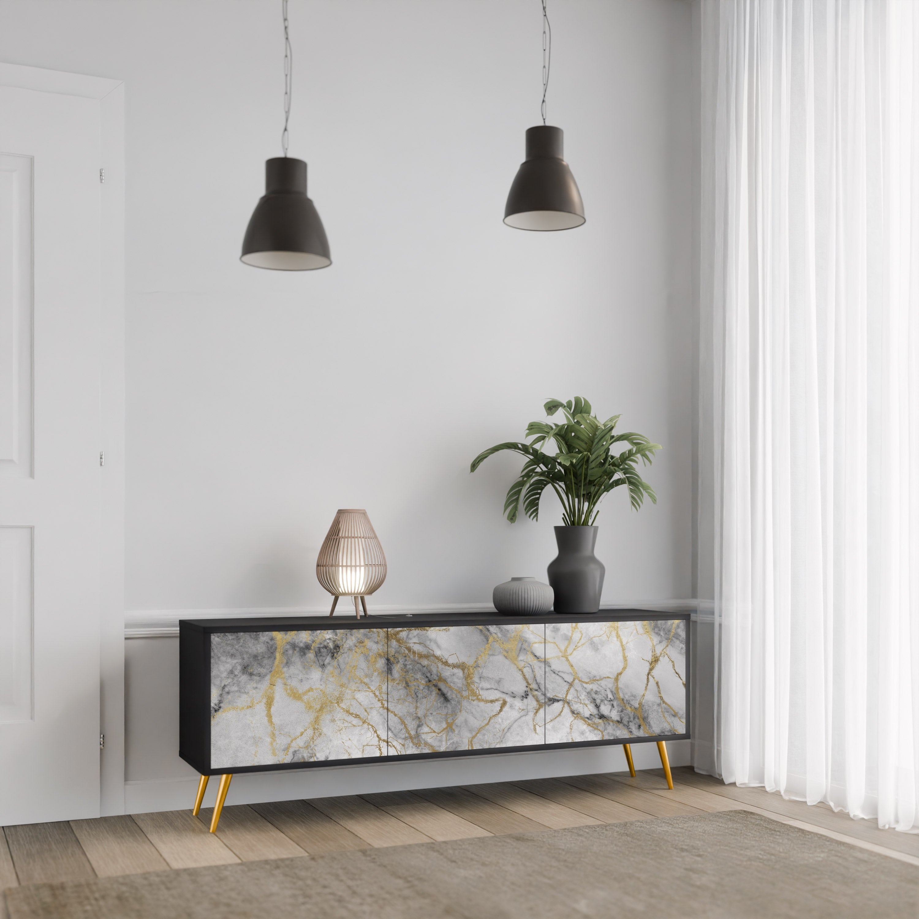 Mueble de TV TIMELESS GLIDE de 3 puertas con acabado negro