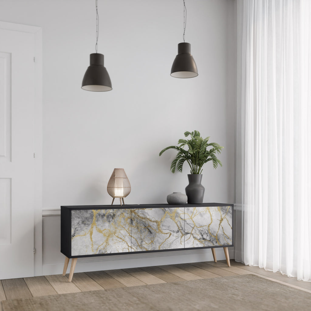 Mueble de TV TIMELESS GLIDE de 3 puertas con acabado negro