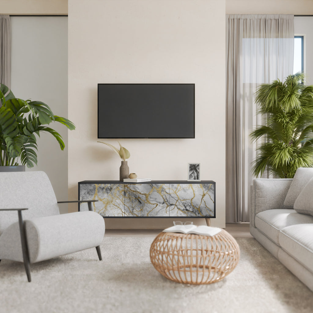 Mueble de TV TIMELESS GLIDE de 3 puertas con acabado negro