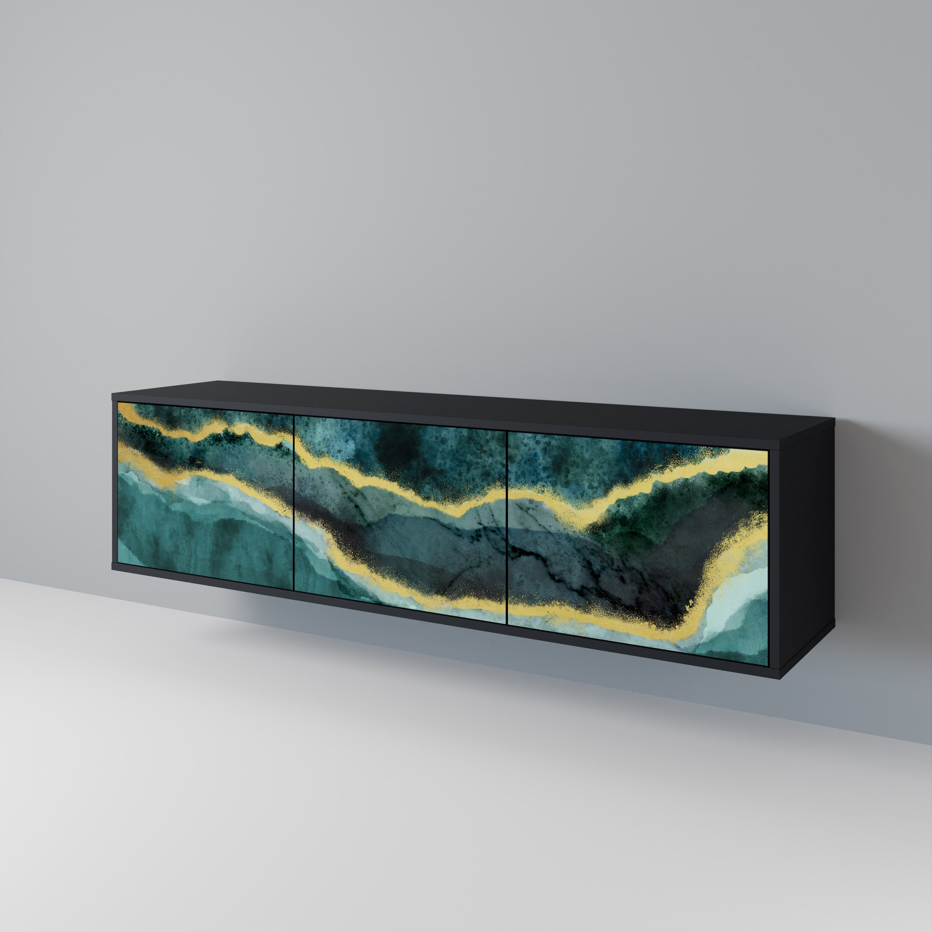 Mueble de TV de 3 puertas GOLDRUSH ODYSSEY con acabado negro