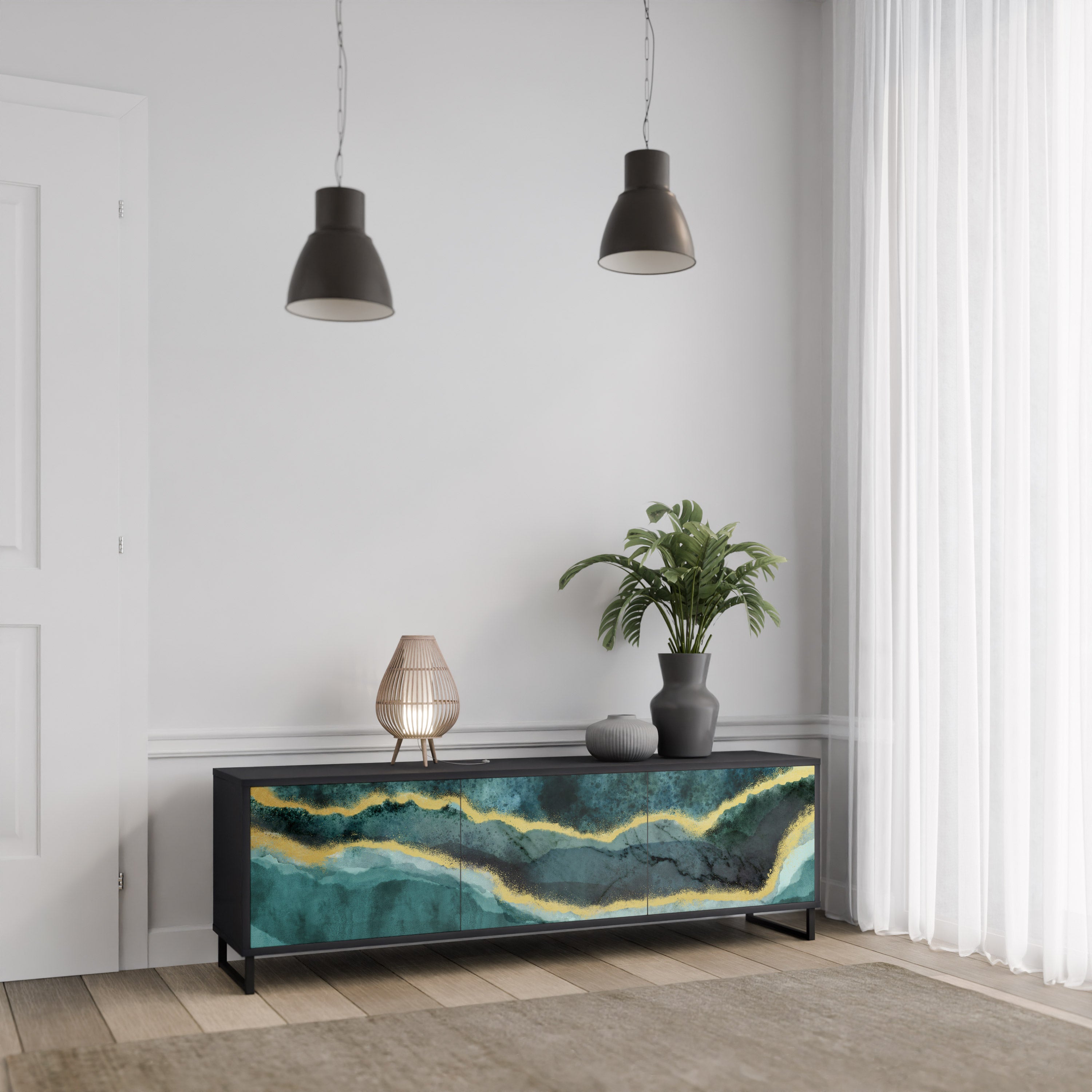 Mueble de TV de 3 puertas GOLDRUSH ODYSSEY con acabado negro