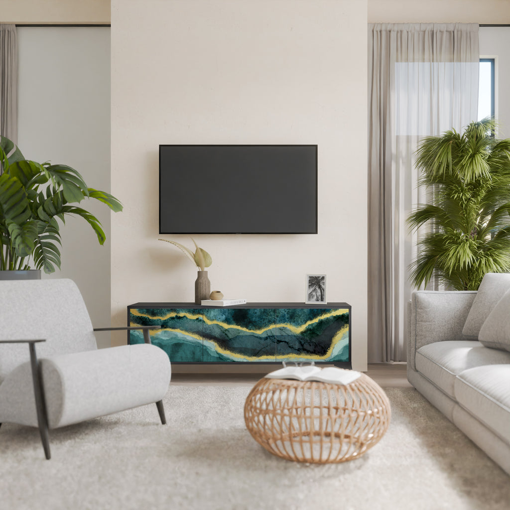 Mueble de TV de 3 puertas GOLDRUSH ODYSSEY con acabado negro