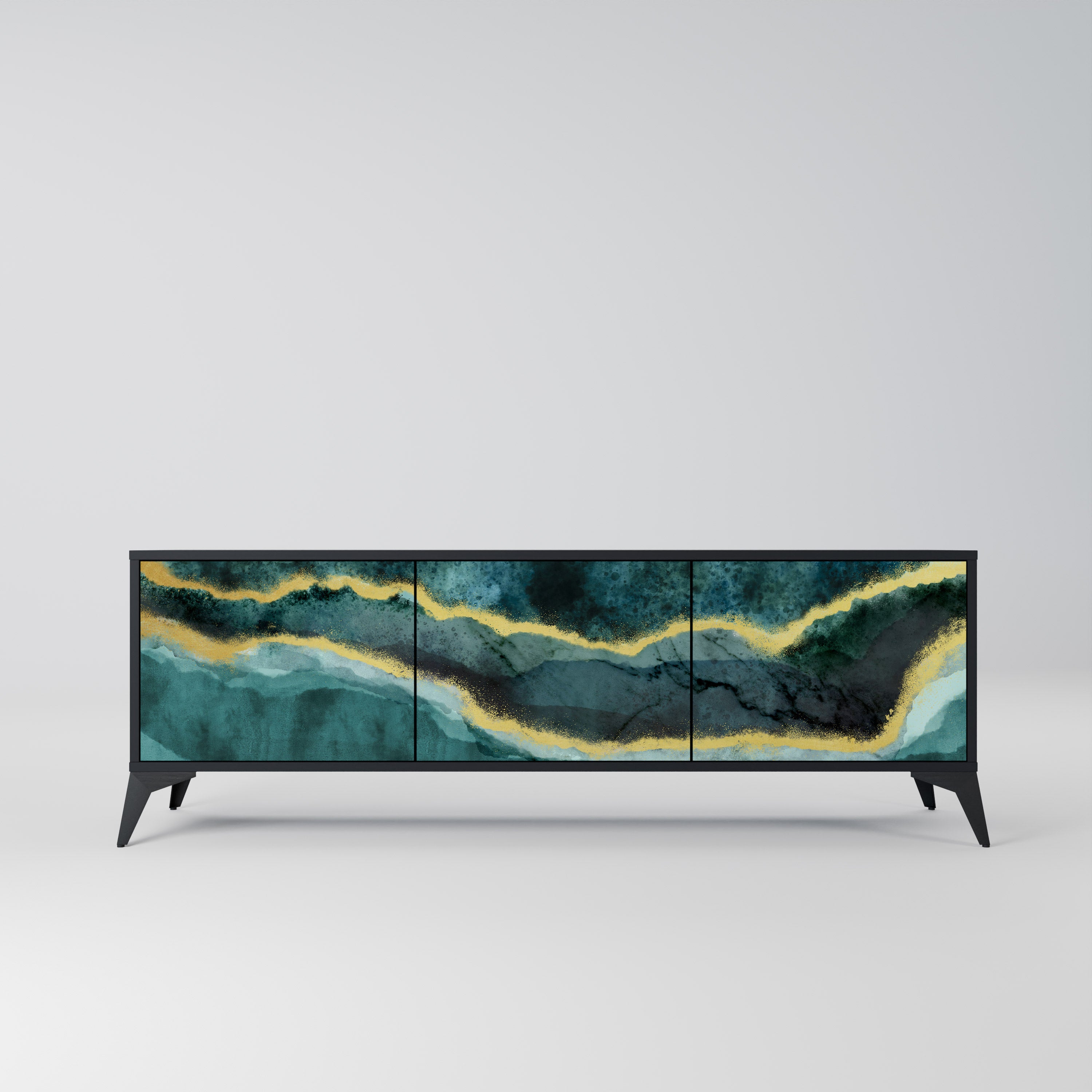 Mueble de TV de 3 puertas GOLDRUSH ODYSSEY con acabado negro
