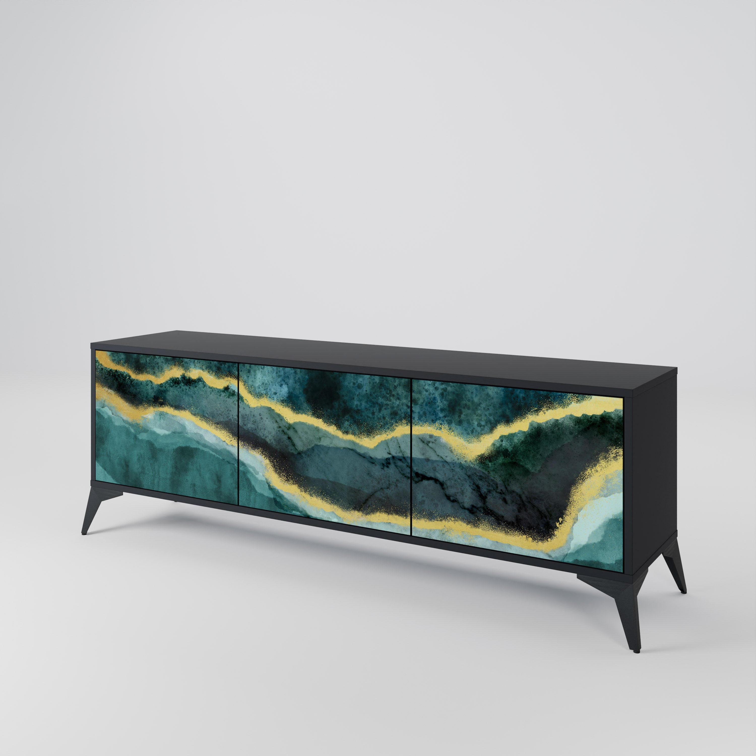 Mueble de TV de 3 puertas GOLDRUSH ODYSSEY con acabado negro