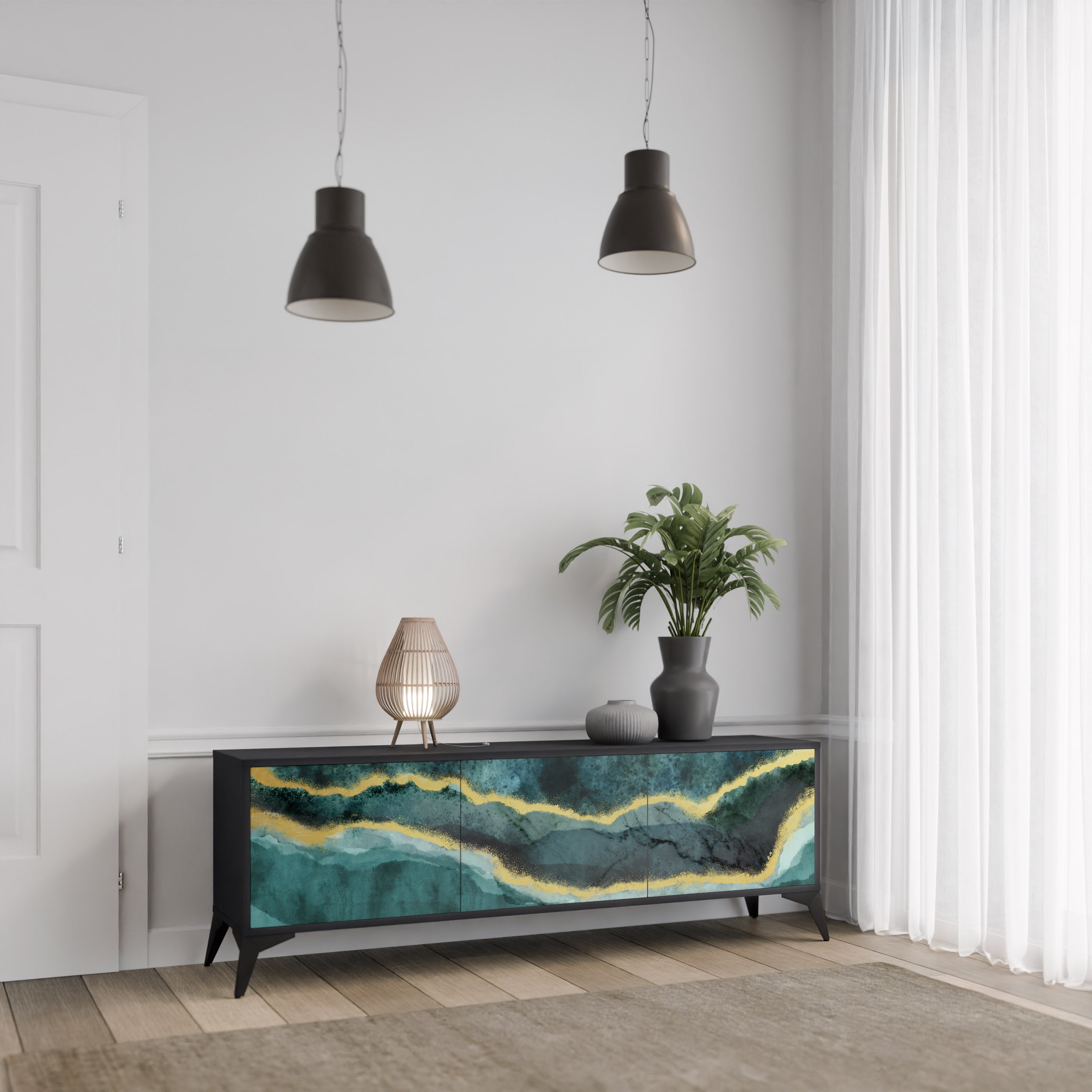 Mueble de TV de 3 puertas GOLDRUSH ODYSSEY con acabado negro