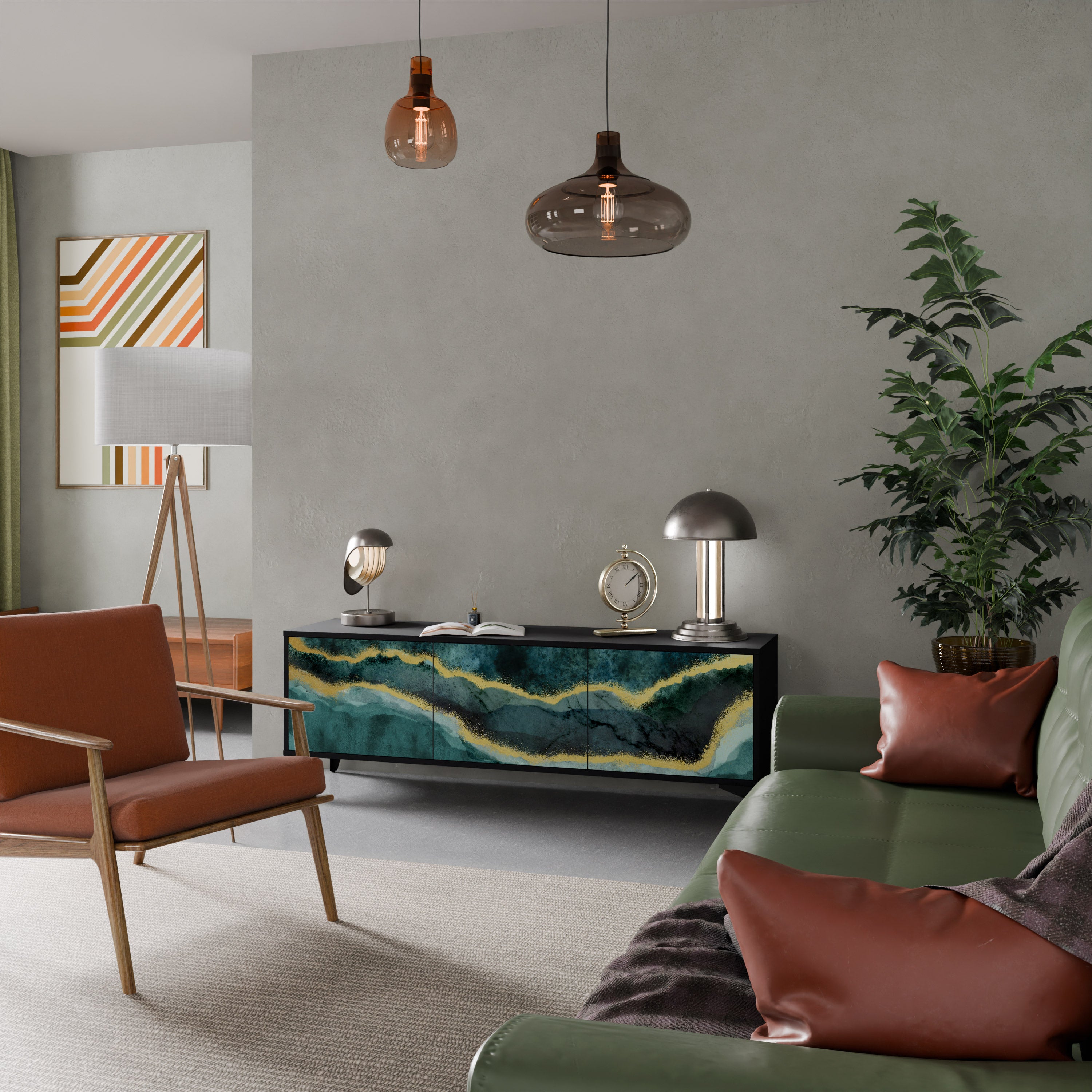 Mueble de TV de 3 puertas GOLDRUSH ODYSSEY con acabado negro