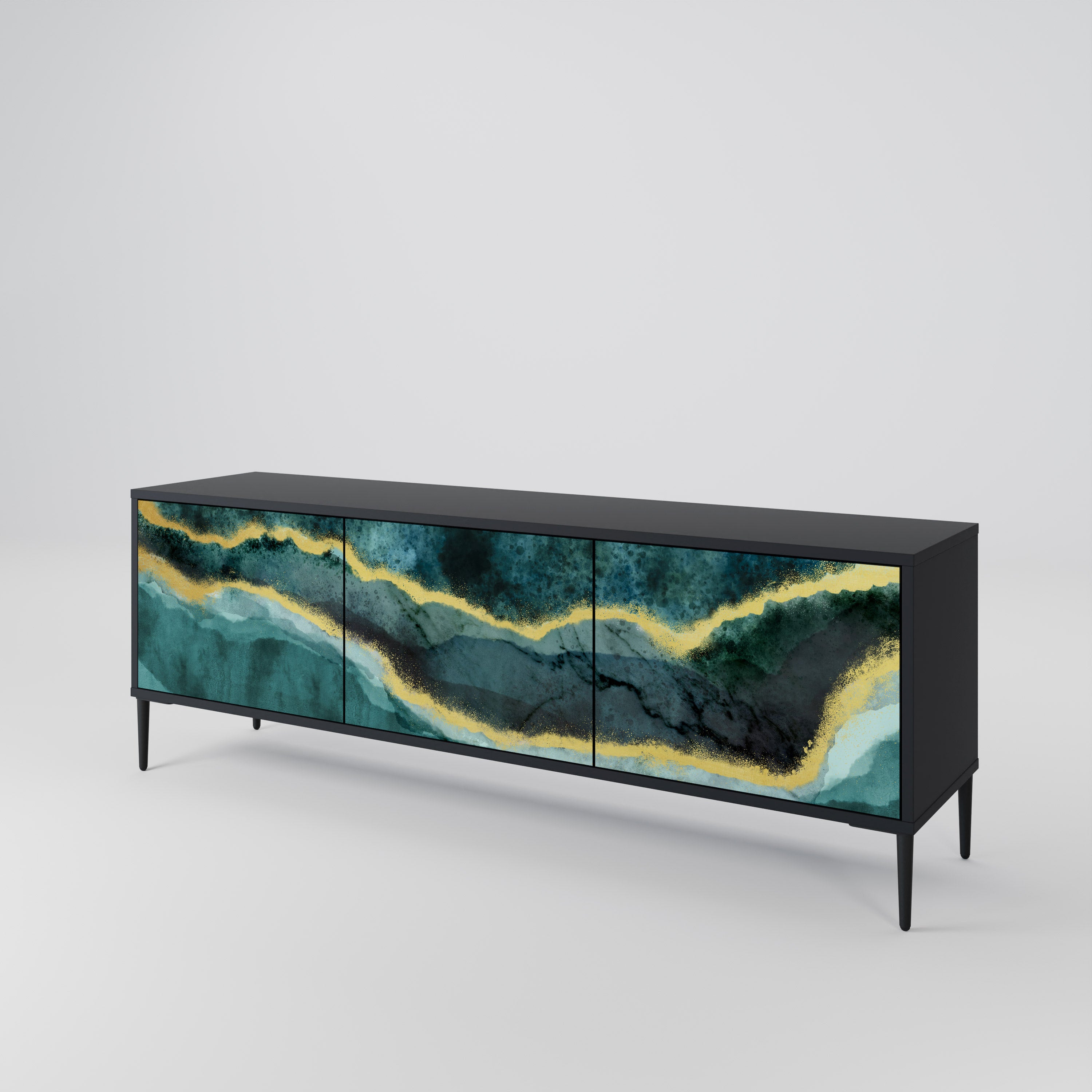 Mueble de TV de 3 puertas GOLDRUSH ODYSSEY con acabado negro