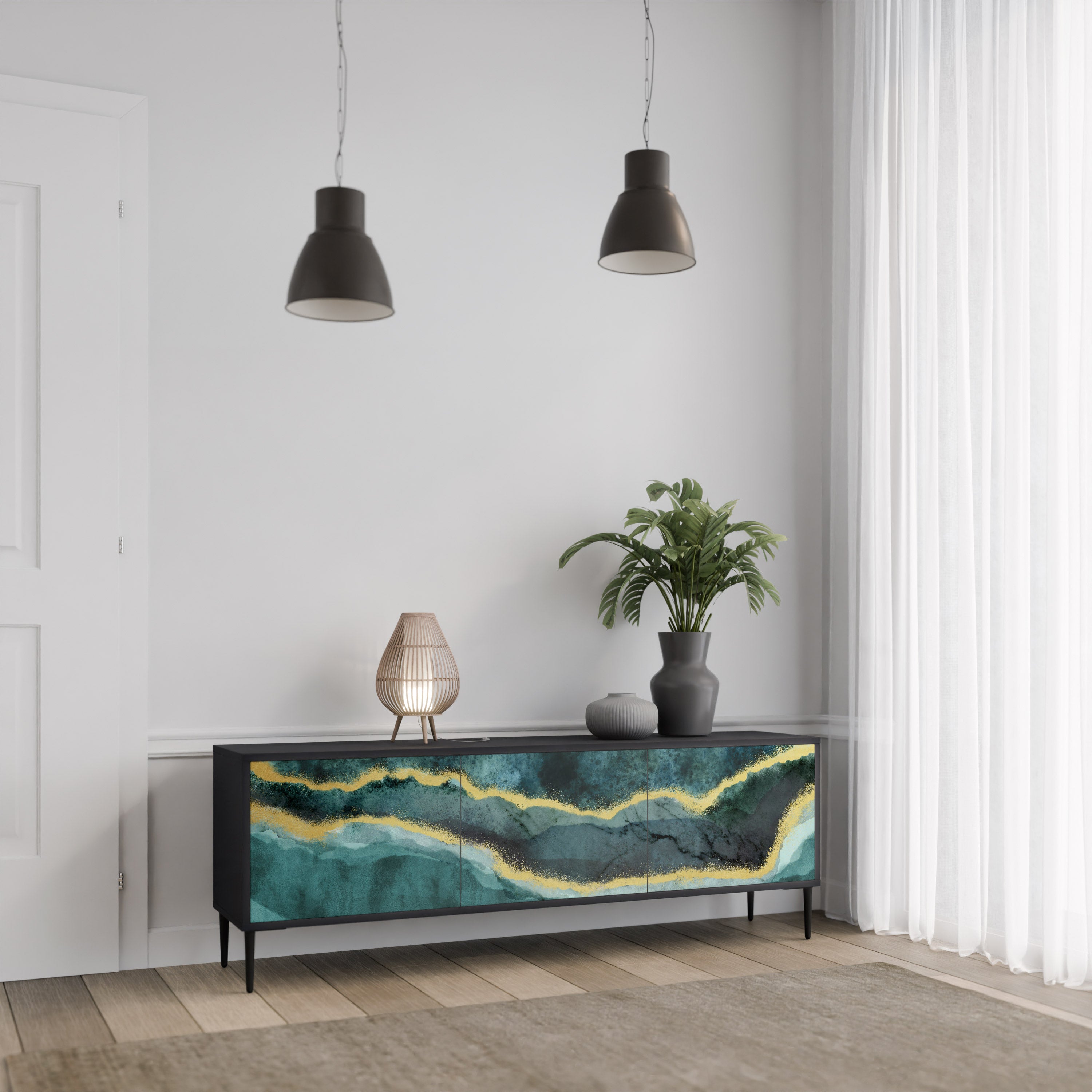 Mueble de TV de 3 puertas GOLDRUSH ODYSSEY con acabado negro