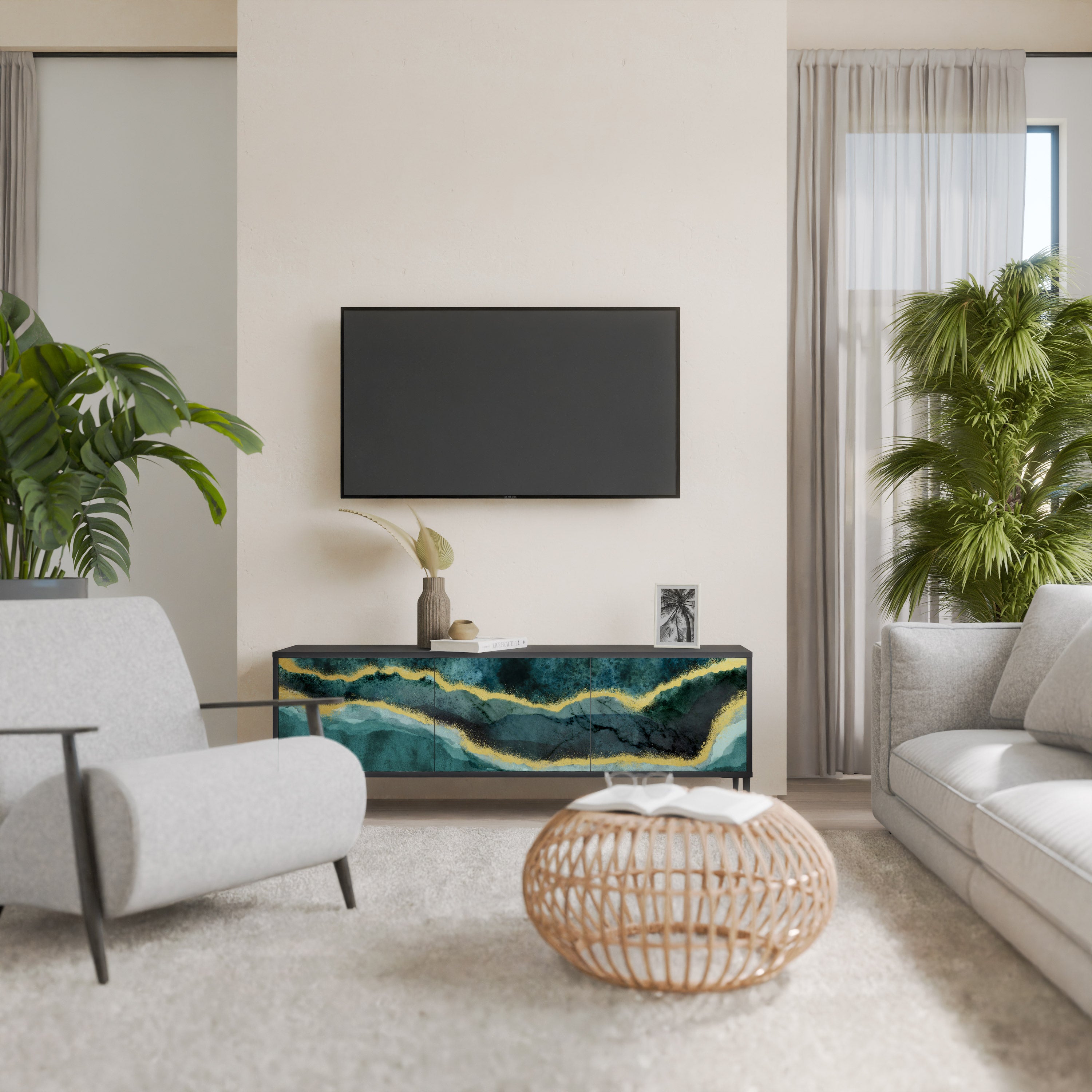 Mueble de TV de 3 puertas GOLDRUSH ODYSSEY con acabado negro