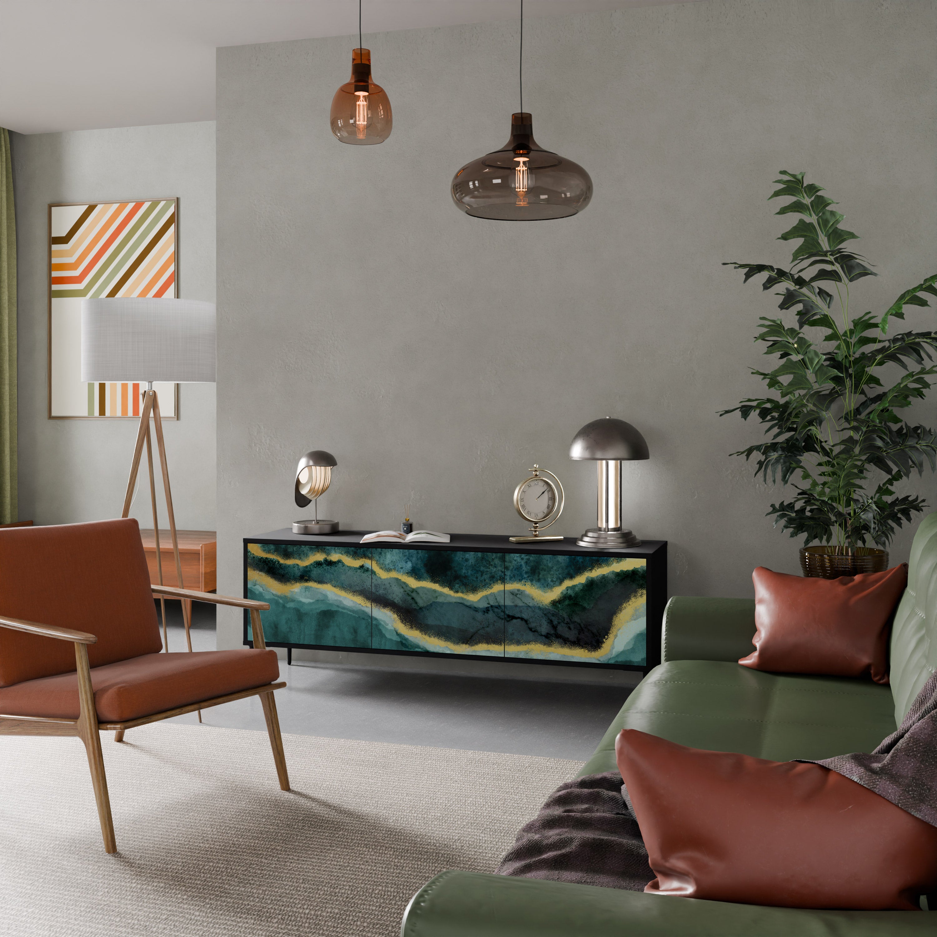 Mueble de TV de 3 puertas GOLDRUSH ODYSSEY con acabado negro
