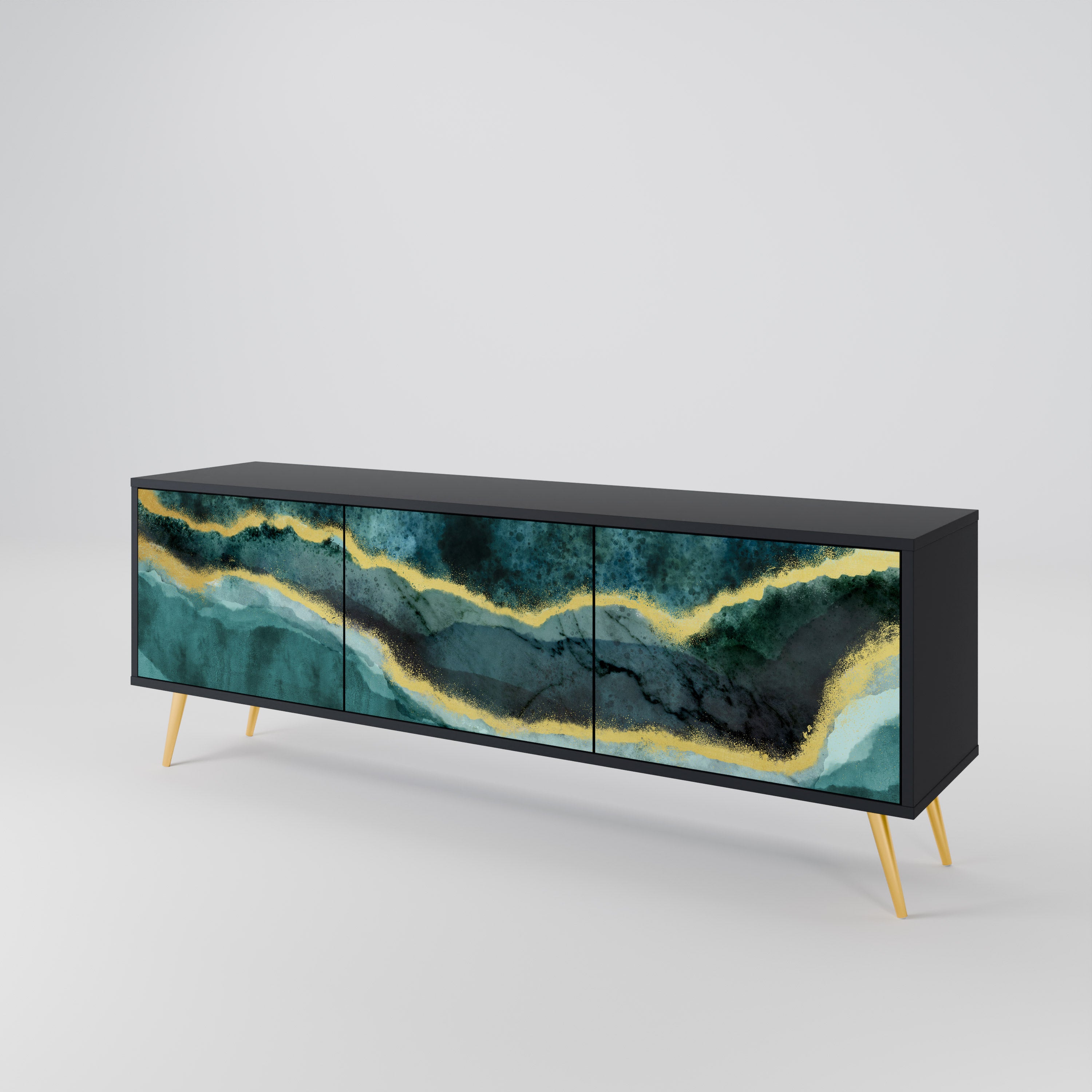 Mueble de TV de 3 puertas GOLDRUSH ODYSSEY con acabado negro