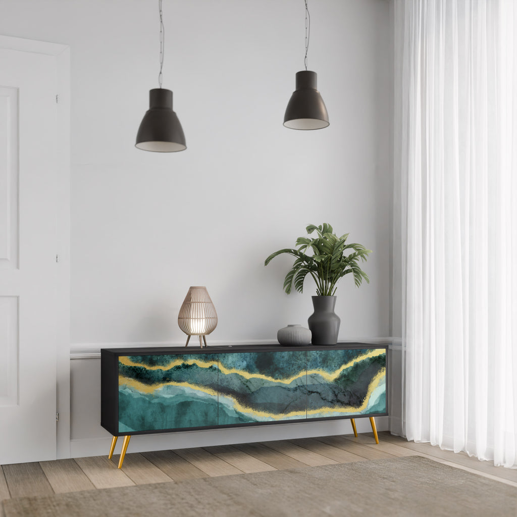 Mueble de TV de 3 puertas GOLDRUSH ODYSSEY con acabado negro