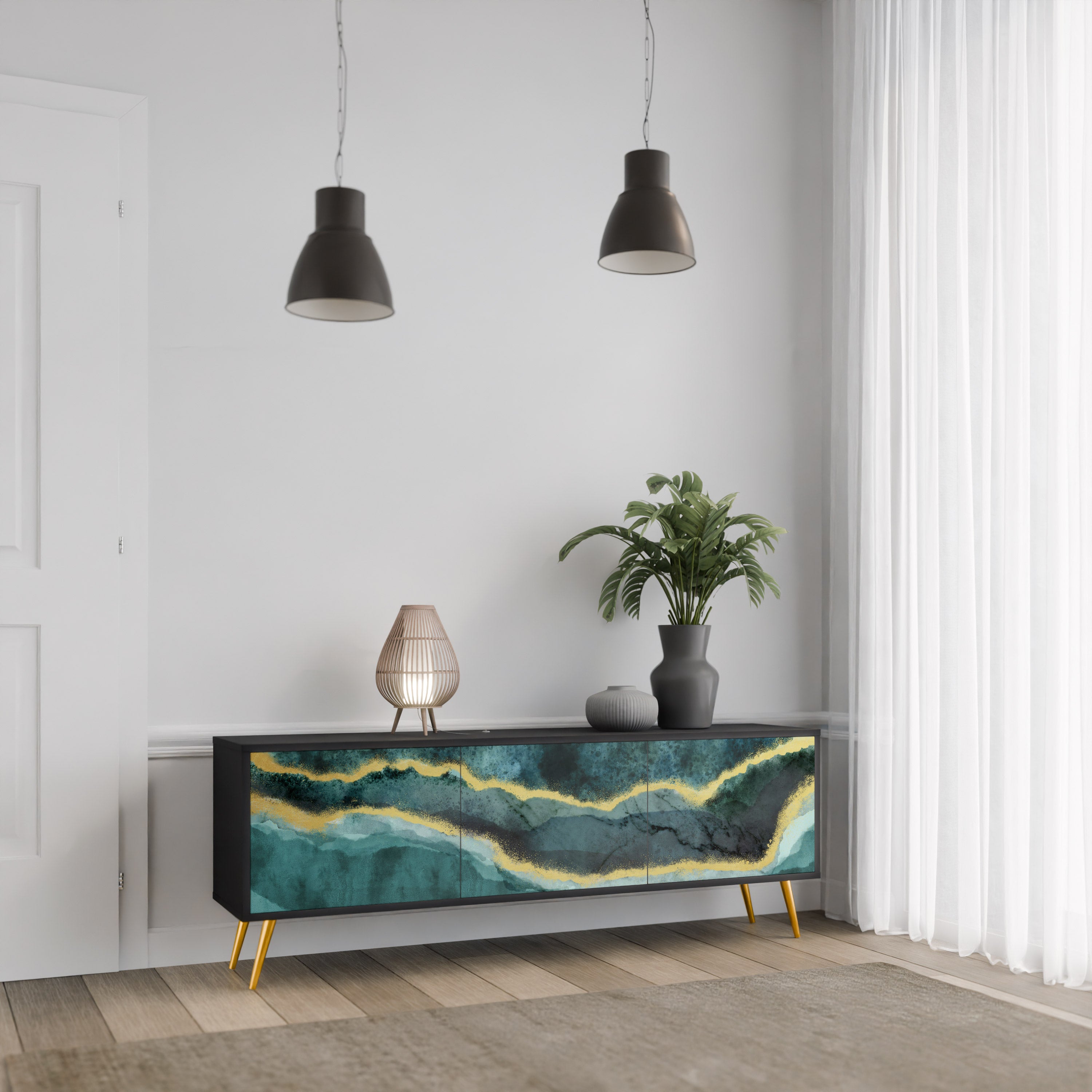 Mueble de TV de 3 puertas GOLDRUSH ODYSSEY con acabado negro