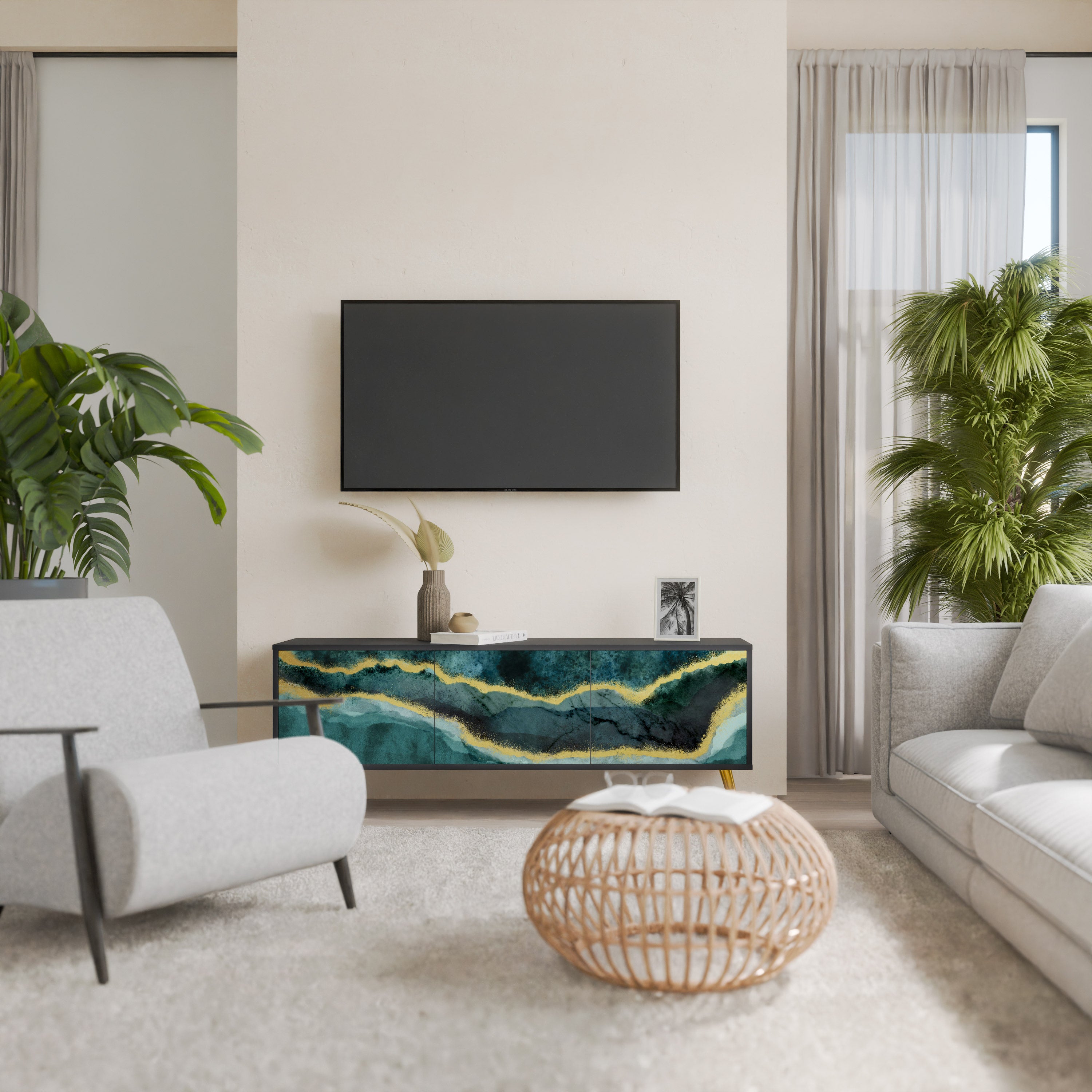 Mueble de TV de 3 puertas GOLDRUSH ODYSSEY con acabado negro