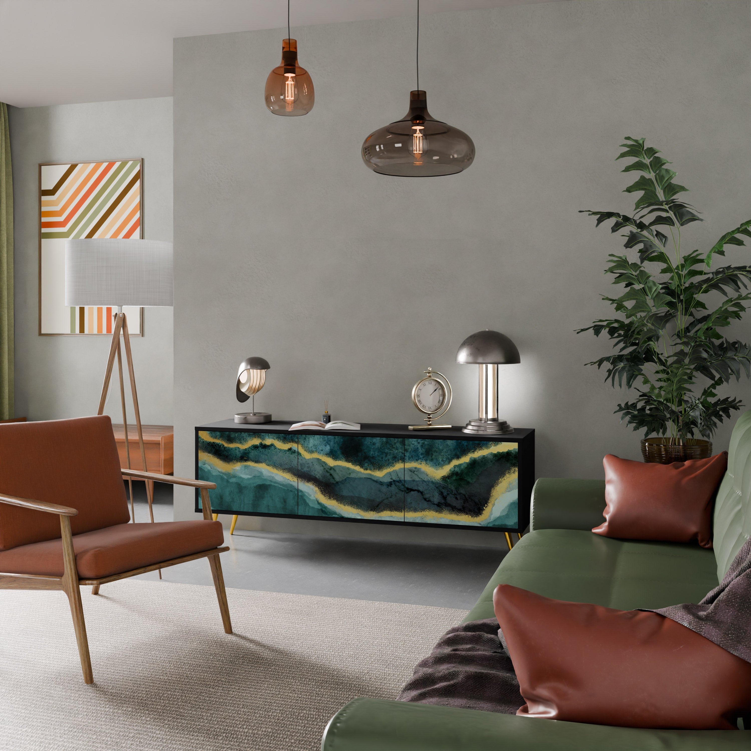 Mueble de TV de 3 puertas GOLDRUSH ODYSSEY con acabado negro