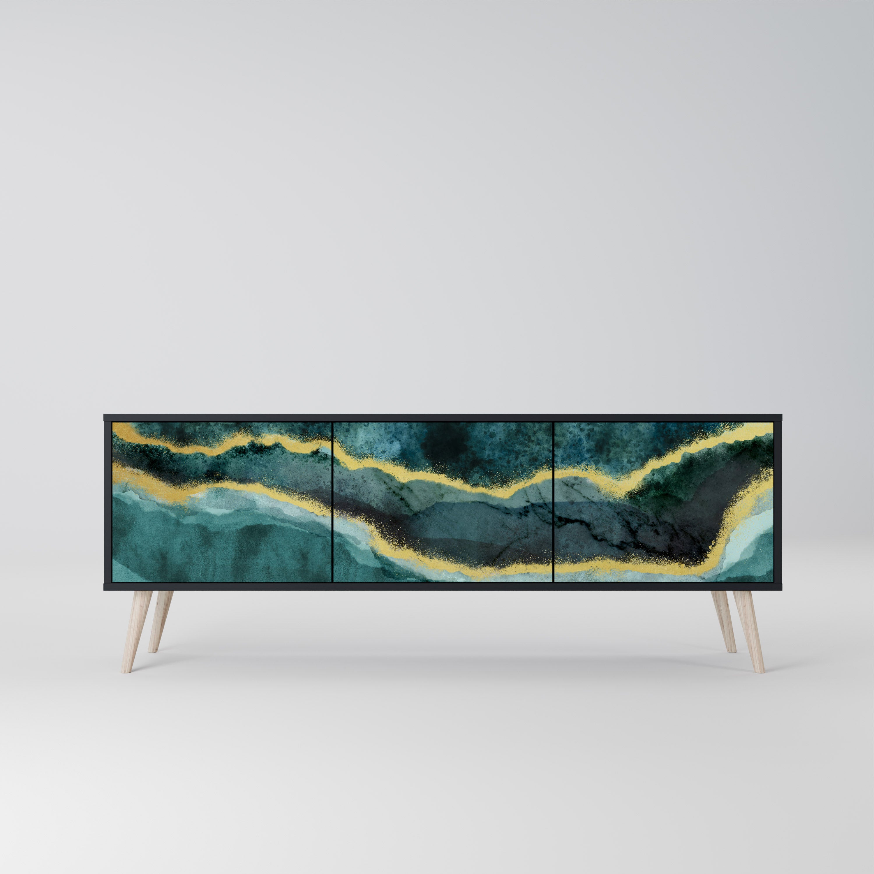Mueble de TV de 3 puertas GOLDRUSH ODYSSEY con acabado negro