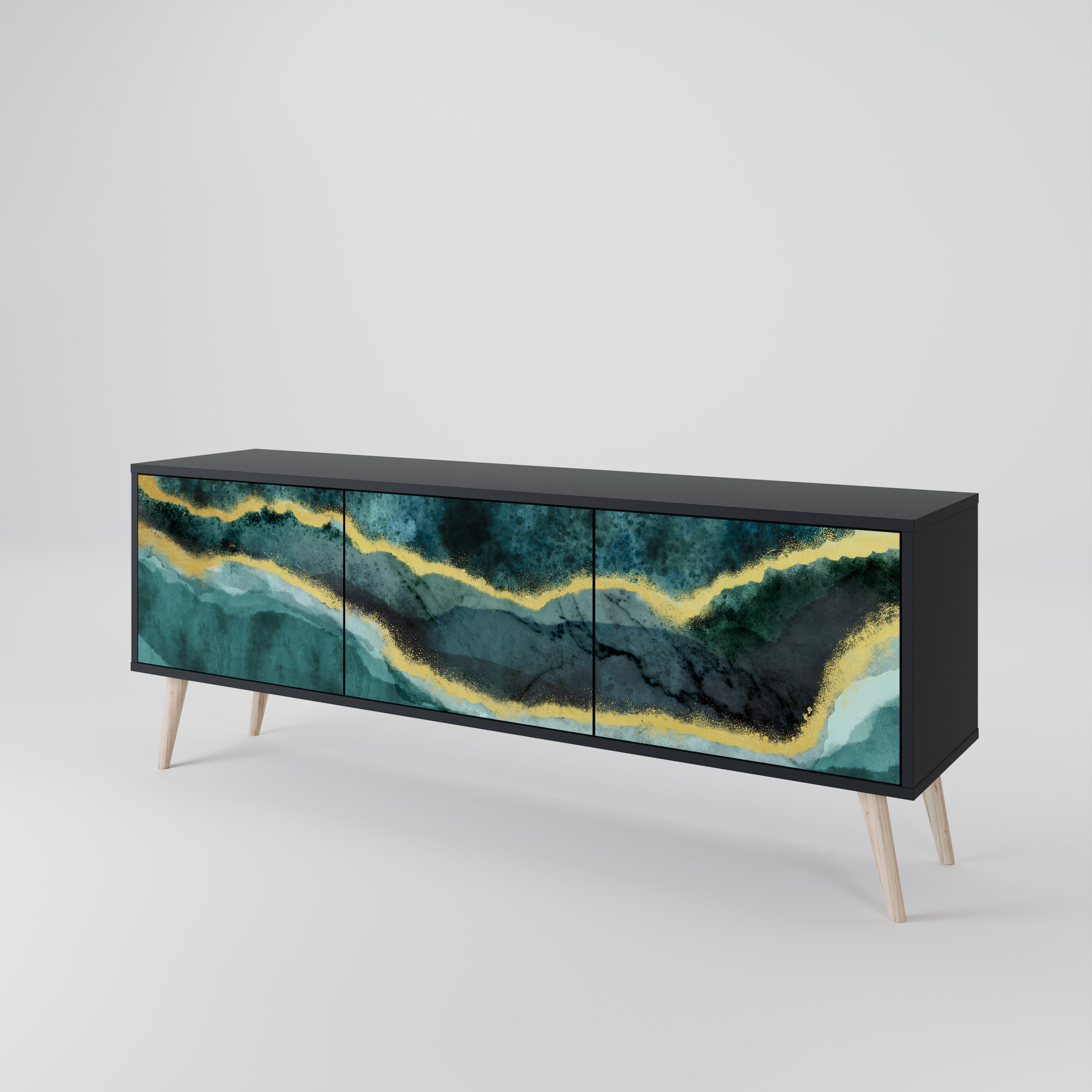 Mueble de TV de 3 puertas GOLDRUSH ODYSSEY con acabado negro