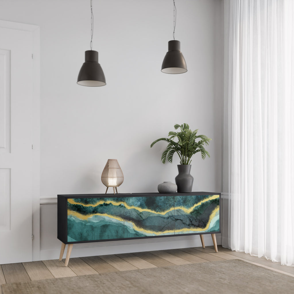 Mueble de TV de 3 puertas GOLDRUSH ODYSSEY con acabado negro