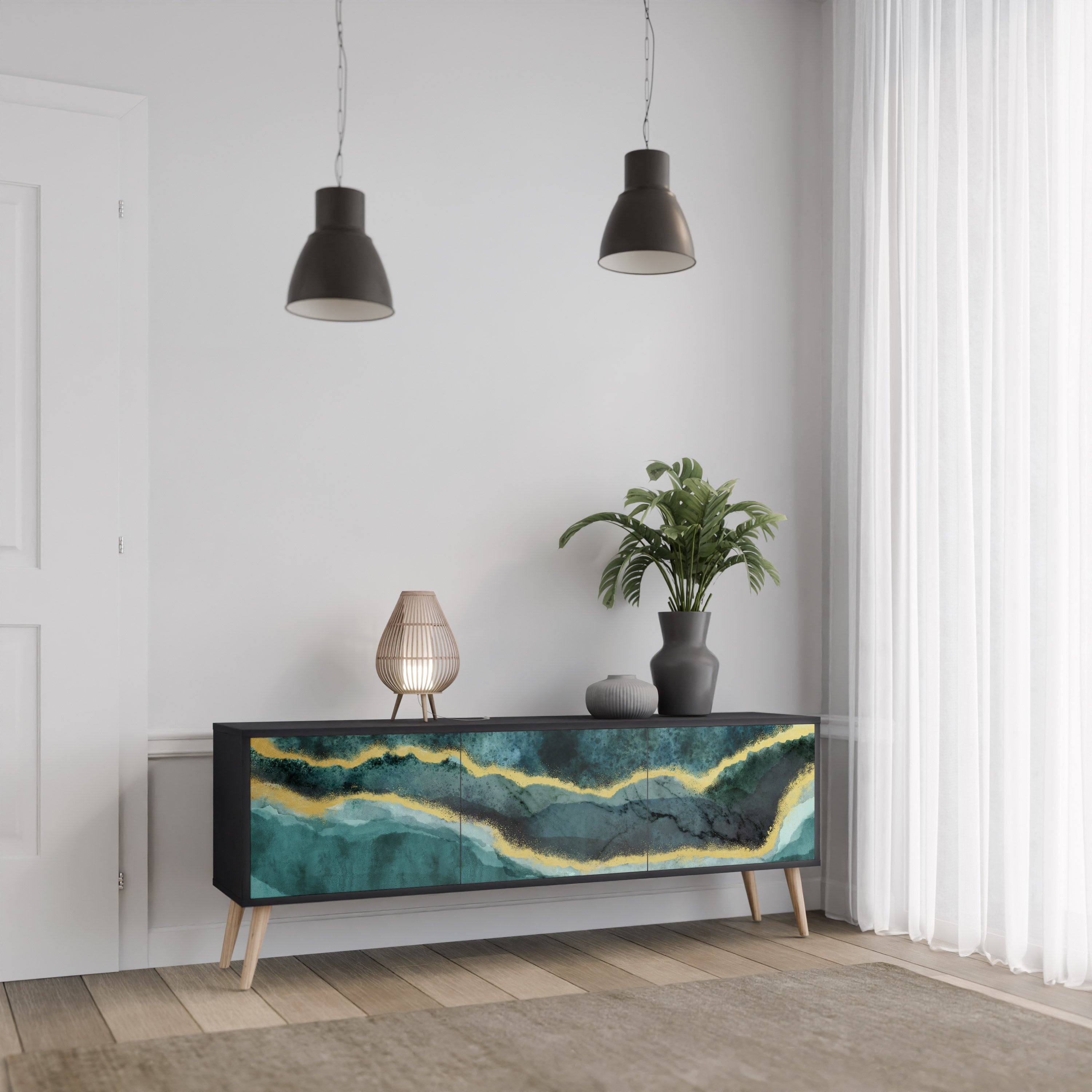Mueble de TV de 3 puertas GOLDRUSH ODYSSEY con acabado negro