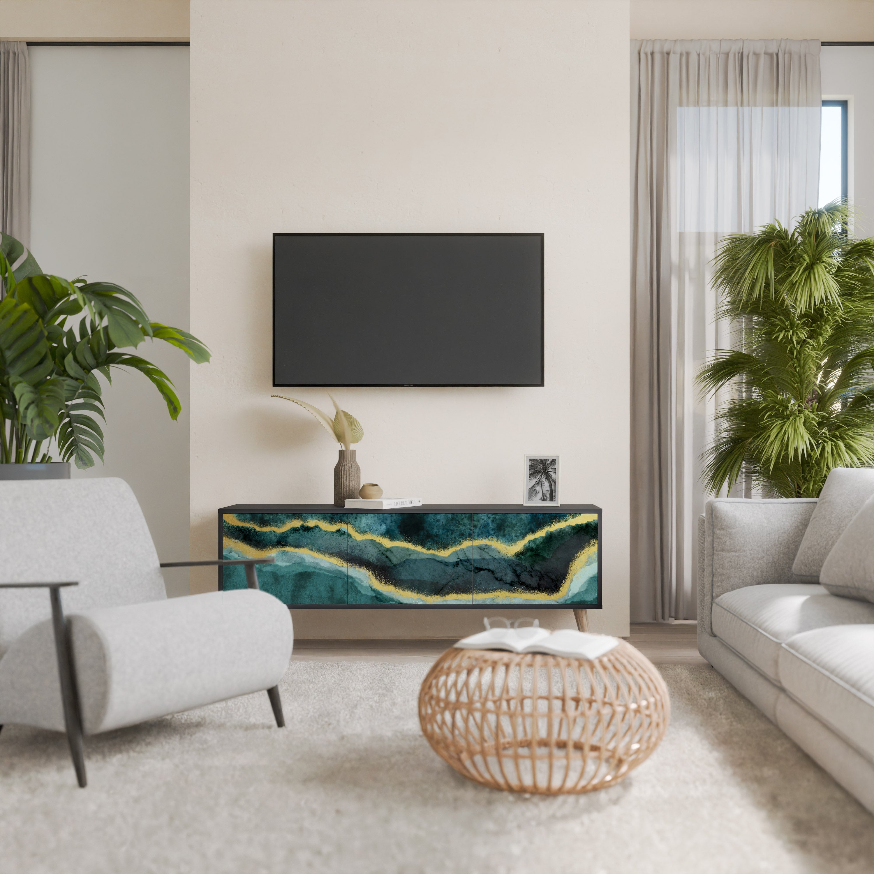 Mueble de TV de 3 puertas GOLDRUSH ODYSSEY con acabado negro