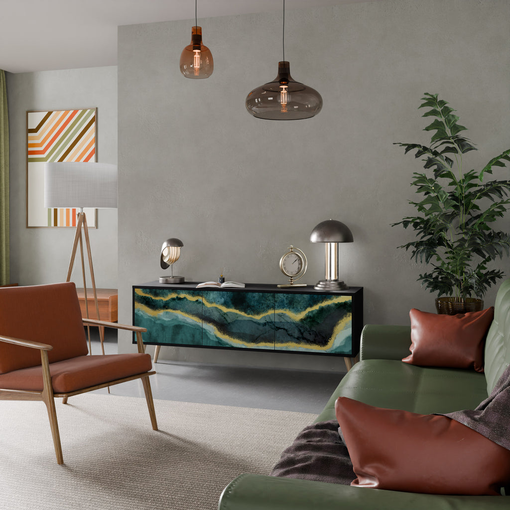 Mueble de TV de 3 puertas GOLDRUSH ODYSSEY con acabado negro