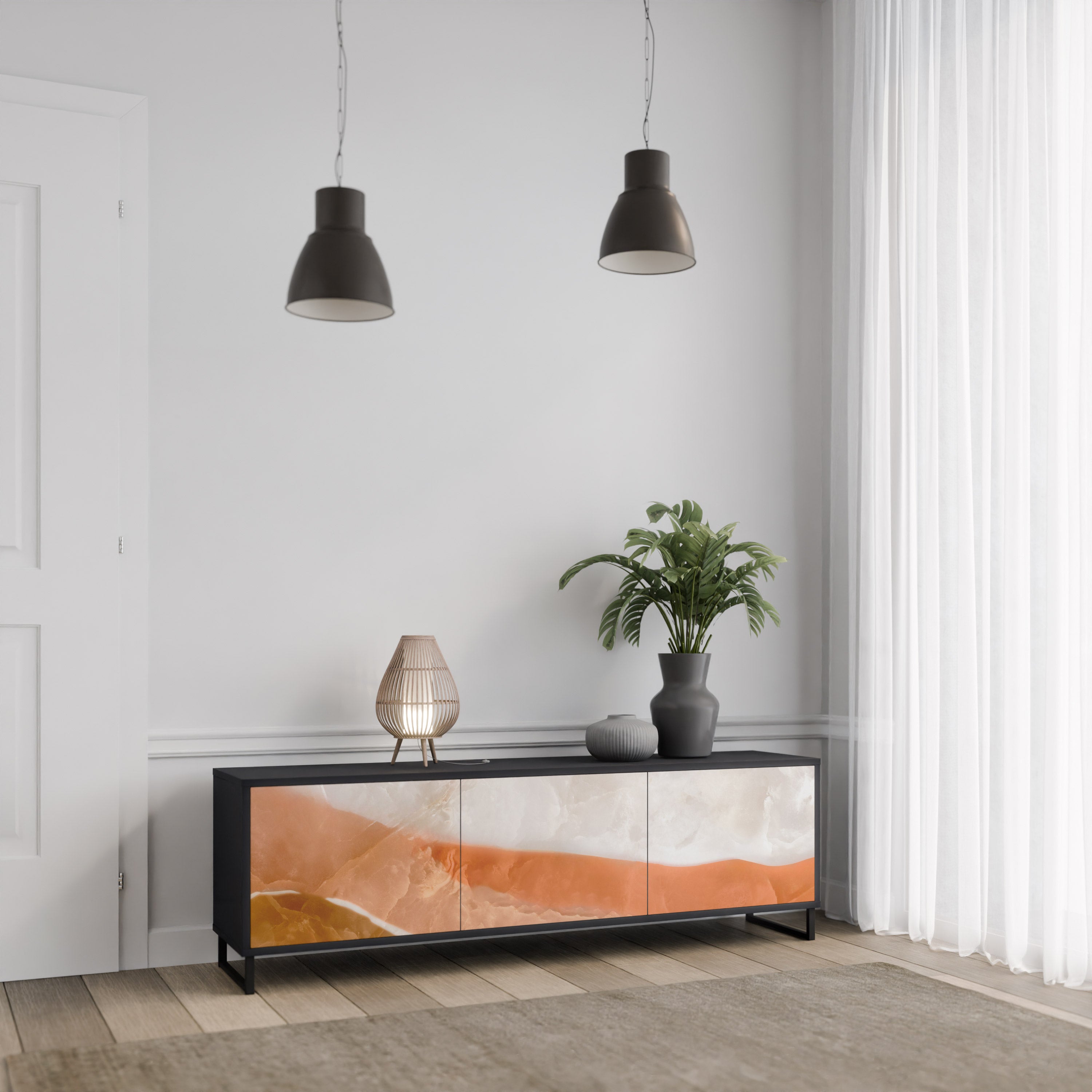 Mueble de TV de 3 puertas SPLENDOUR de SANDHILLS con acabado negro