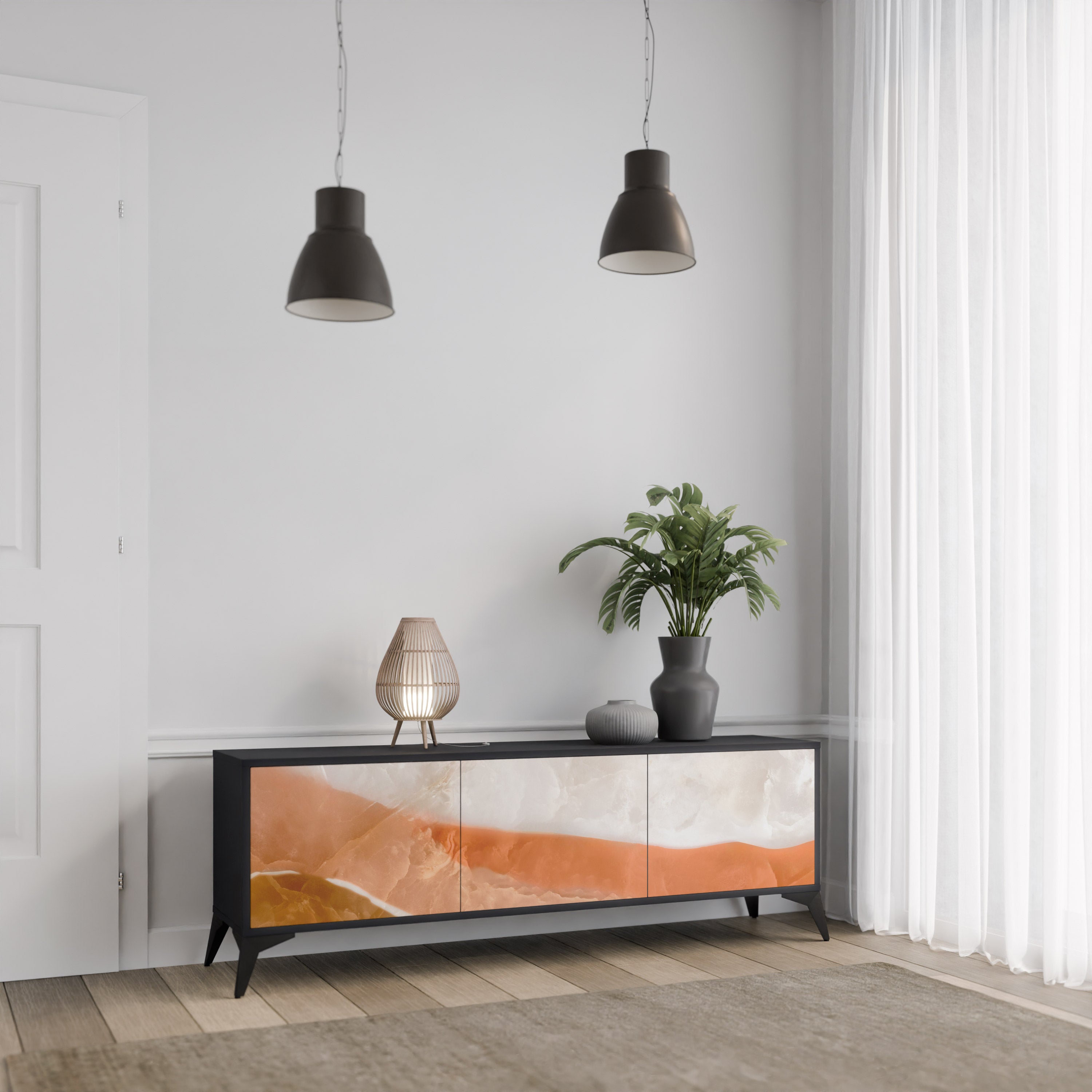 Mueble de TV de 3 puertas SPLENDOUR de SANDHILLS con acabado negro