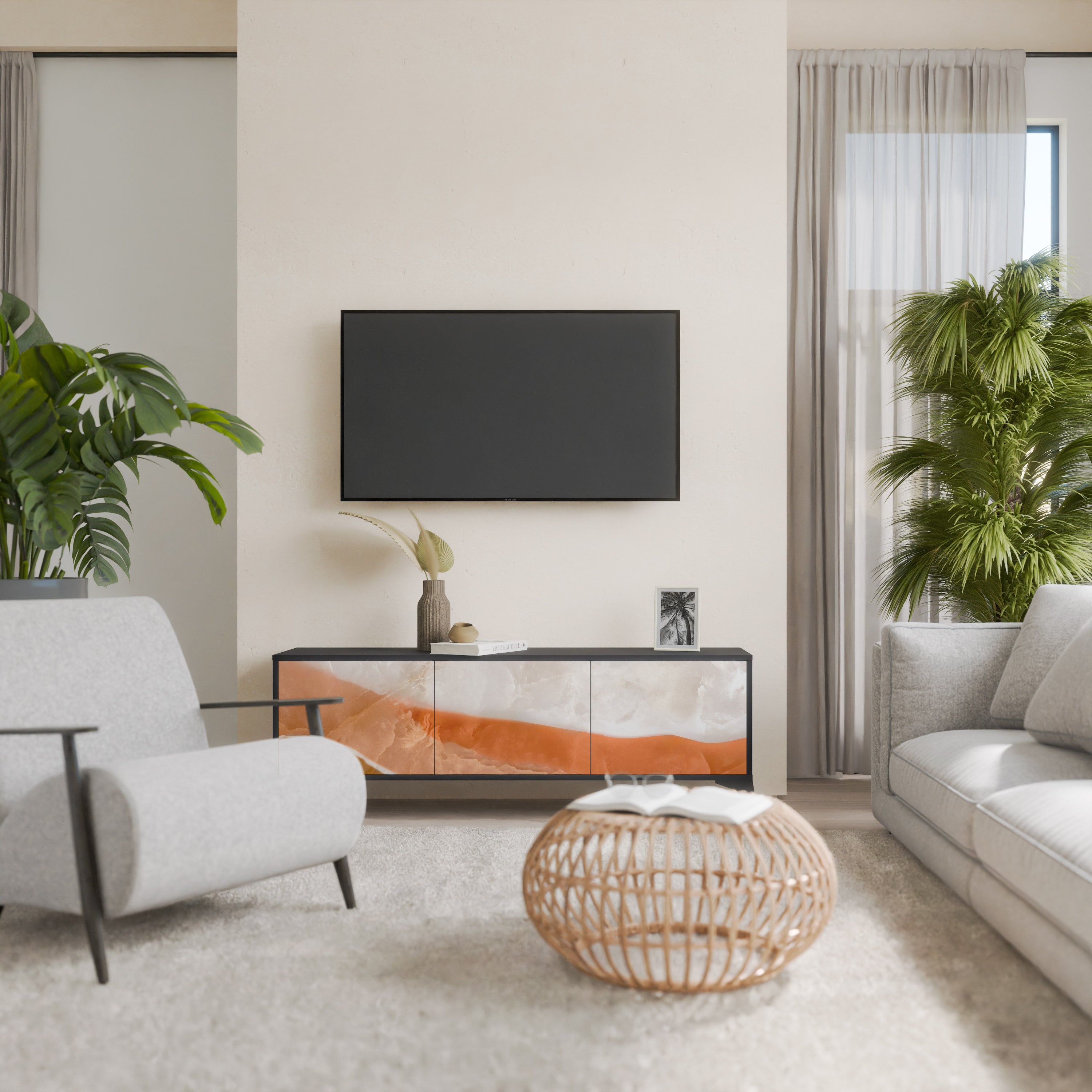 Mueble de TV de 3 puertas SPLENDOUR de SANDHILLS con acabado negro