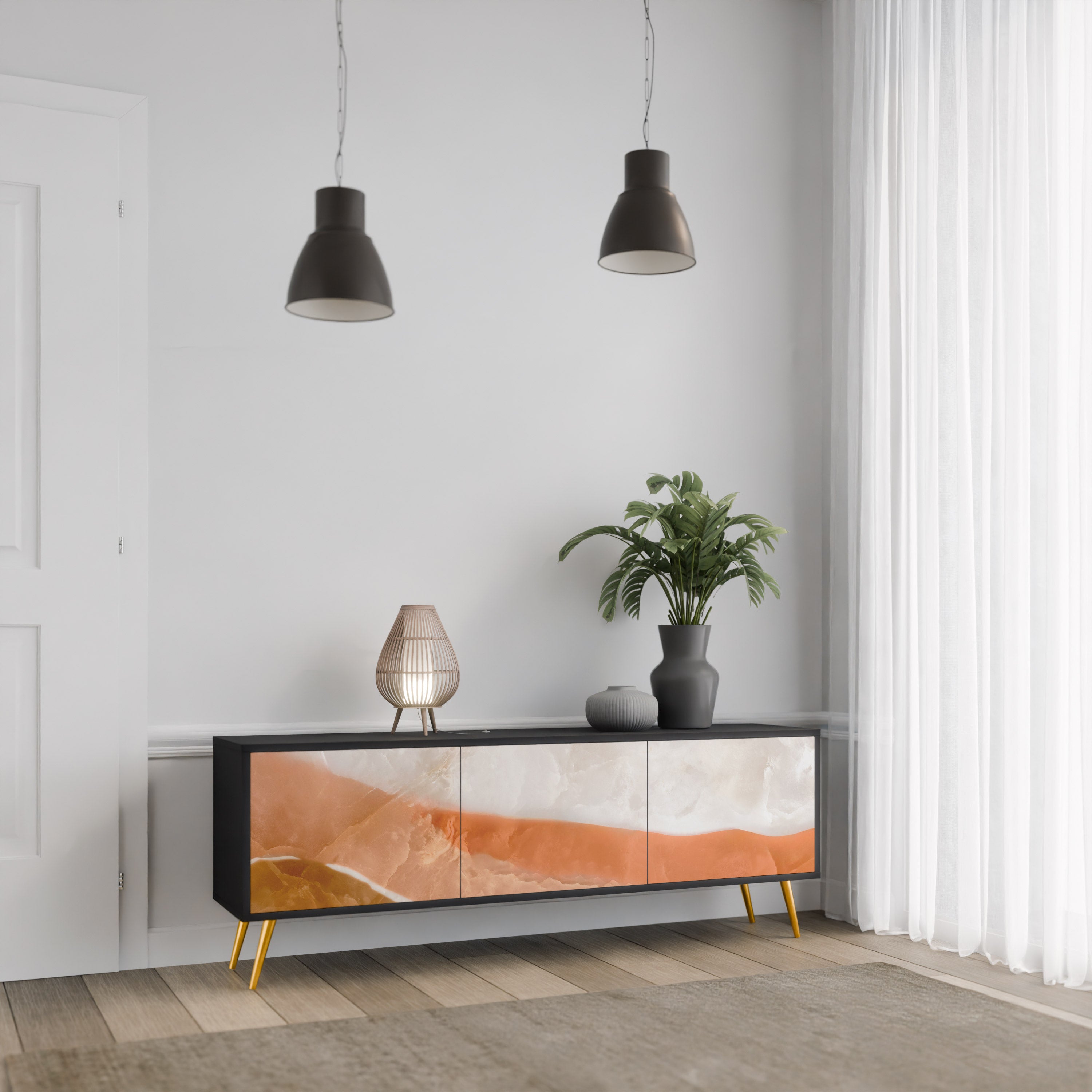 Mueble de TV de 3 puertas SPLENDOUR de SANDHILLS con acabado negro