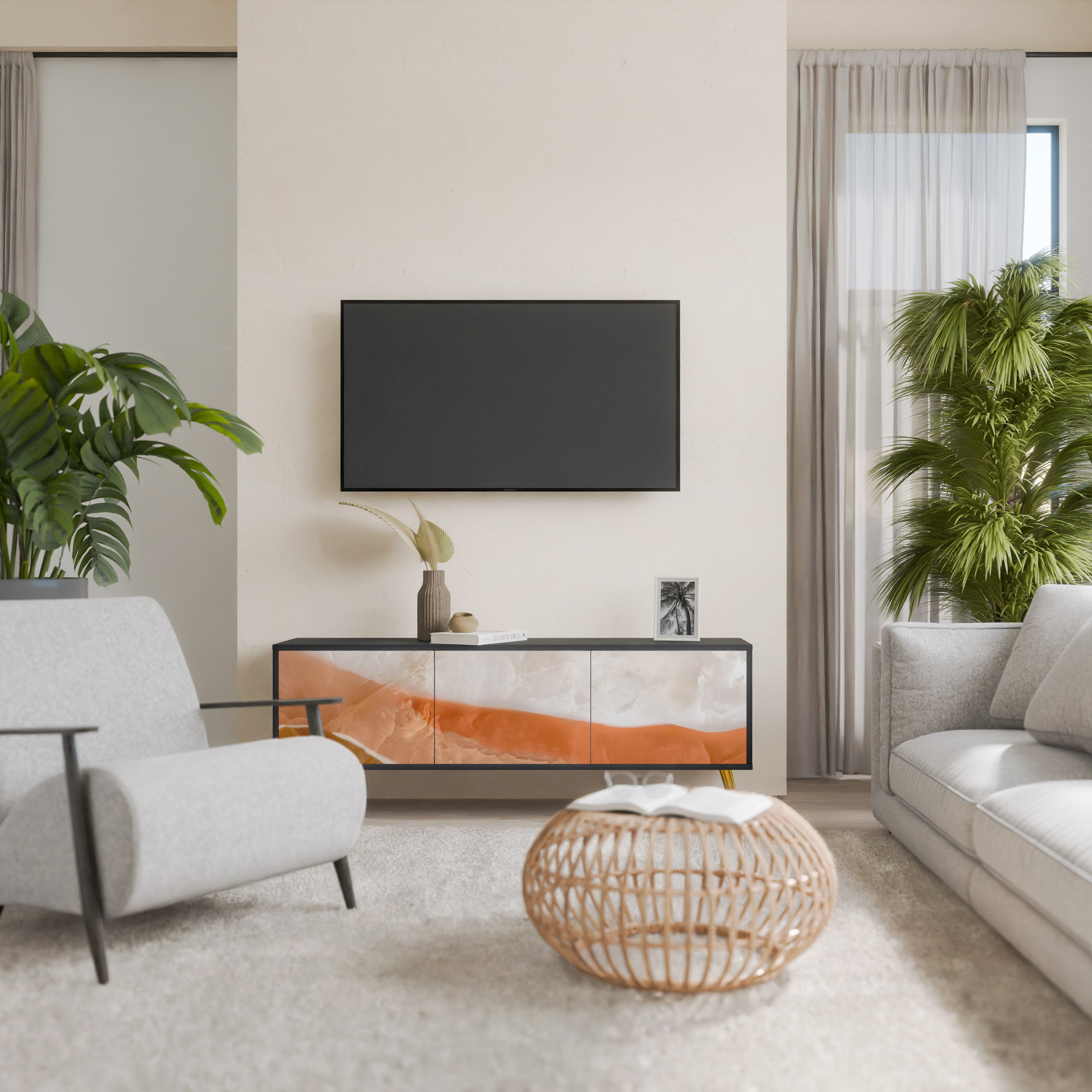 Mueble de TV de 3 puertas SPLENDOUR de SANDHILLS con acabado negro