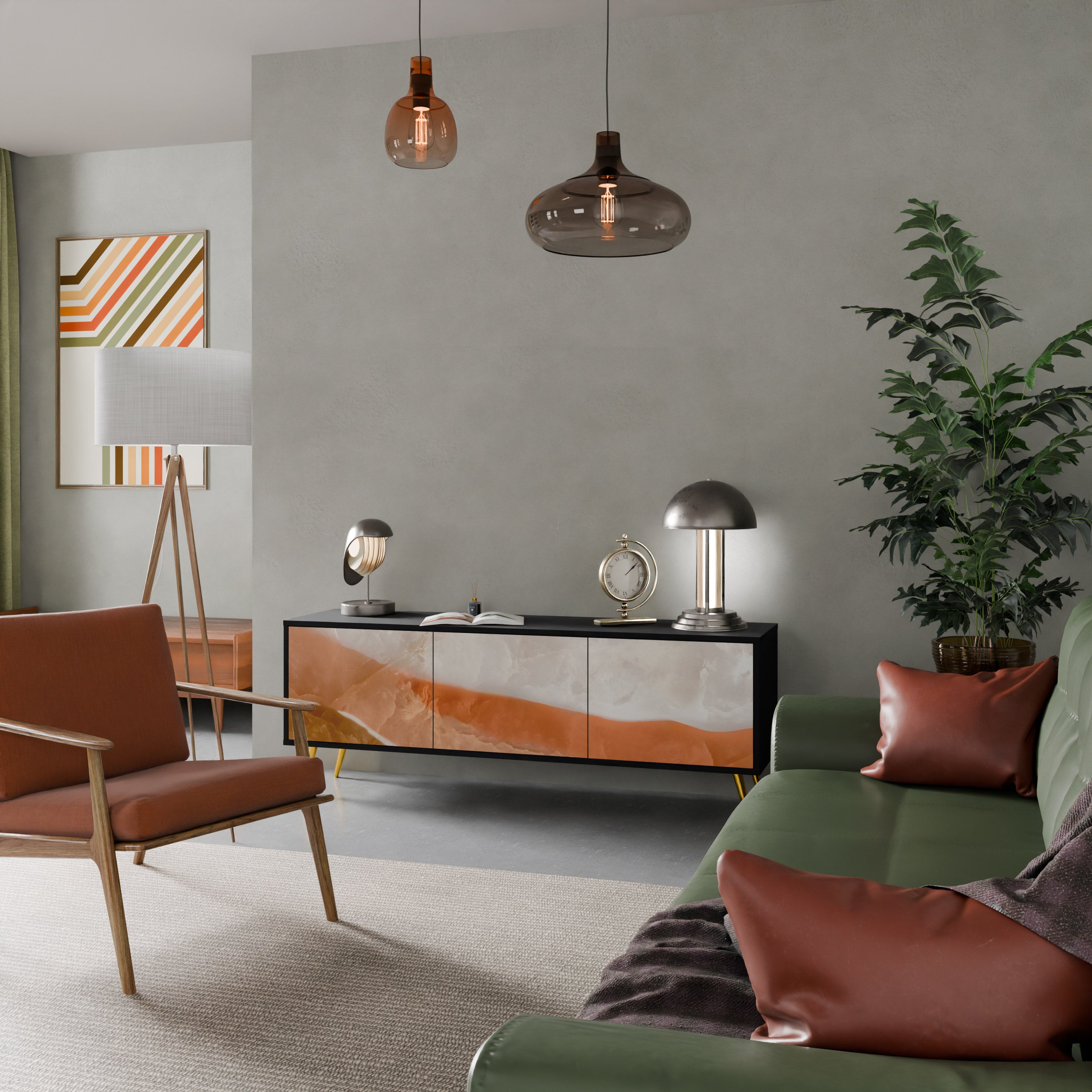 Mueble de TV de 3 puertas SPLENDOUR de SANDHILLS con acabado negro