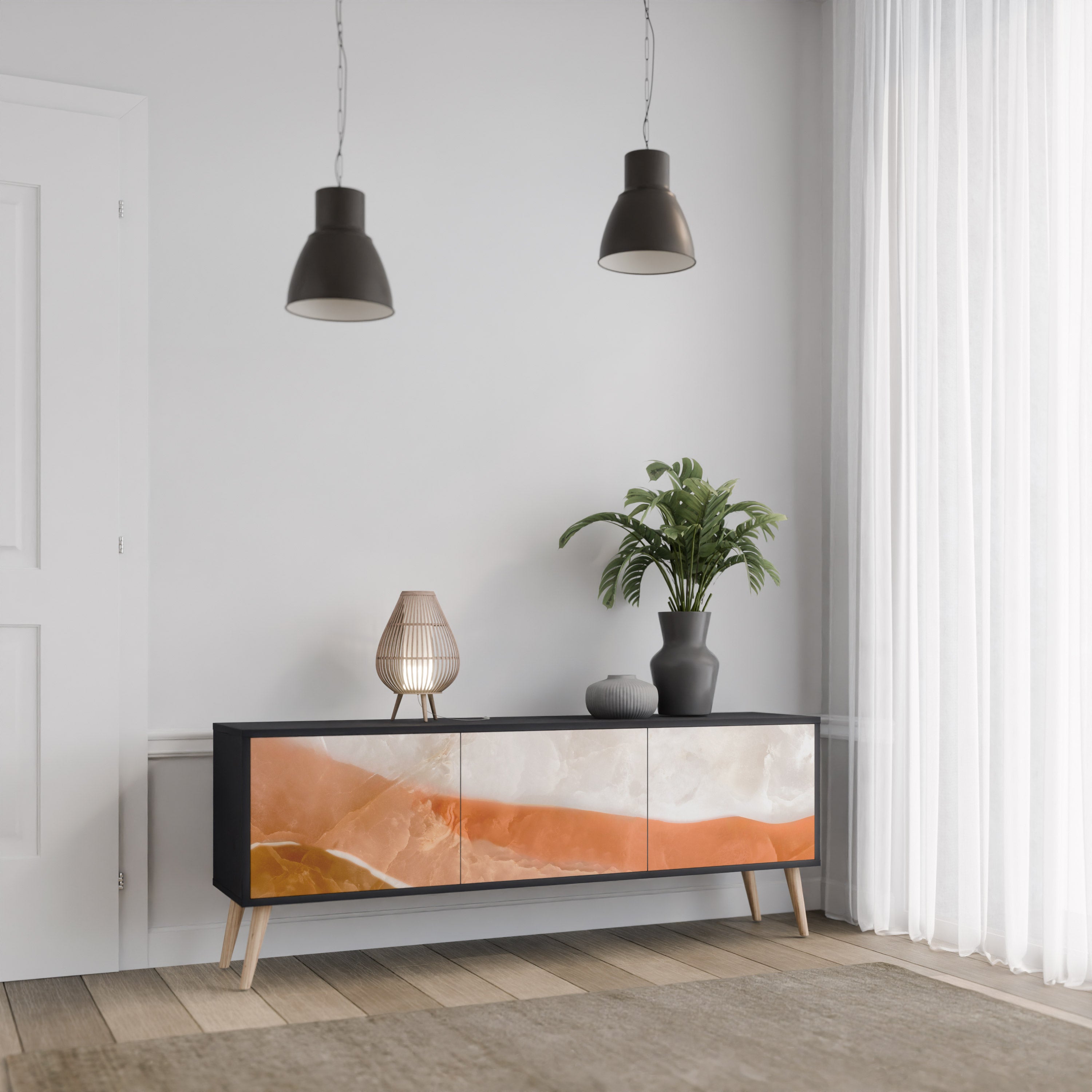 Mueble de TV de 3 puertas SPLENDOUR de SANDHILLS con acabado negro
