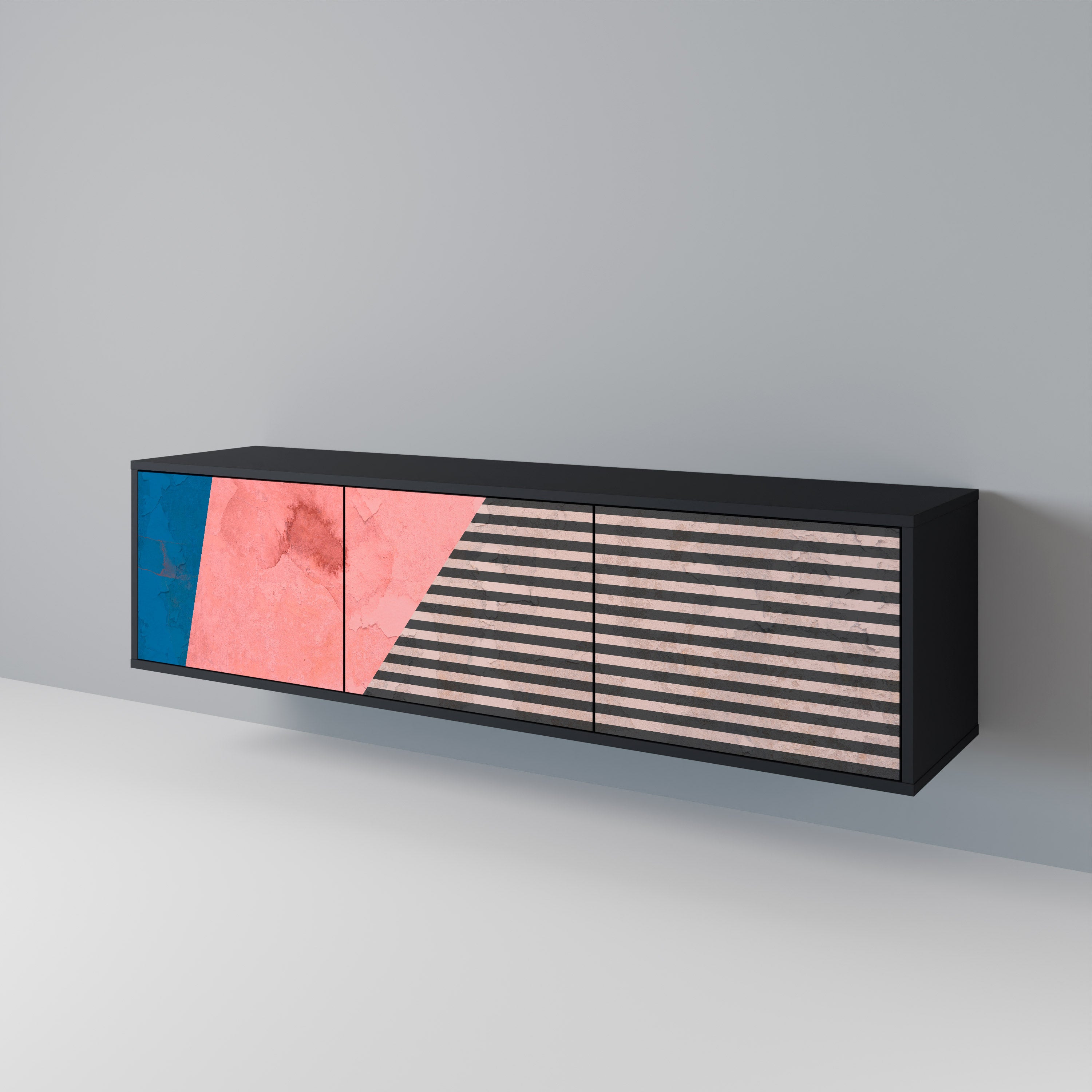 Mueble de TV GLAMOROUS STRIPE de 3 puertas con acabado negro