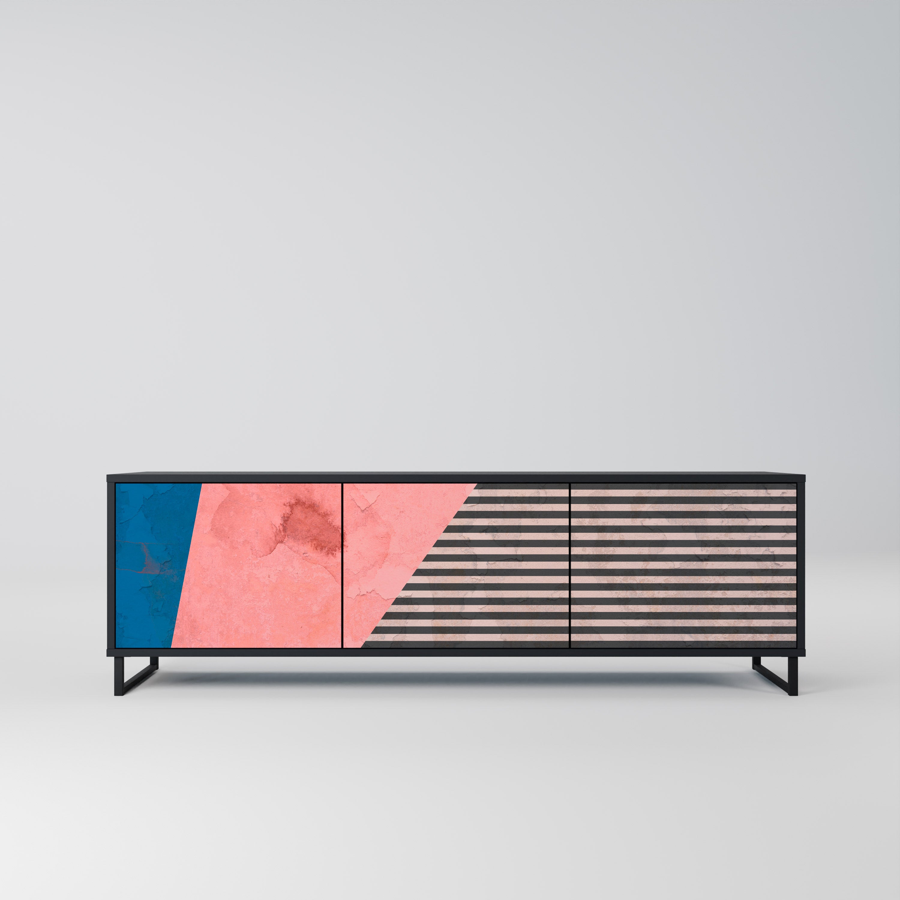Mueble de TV GLAMOROUS STRIPE de 3 puertas con acabado negro